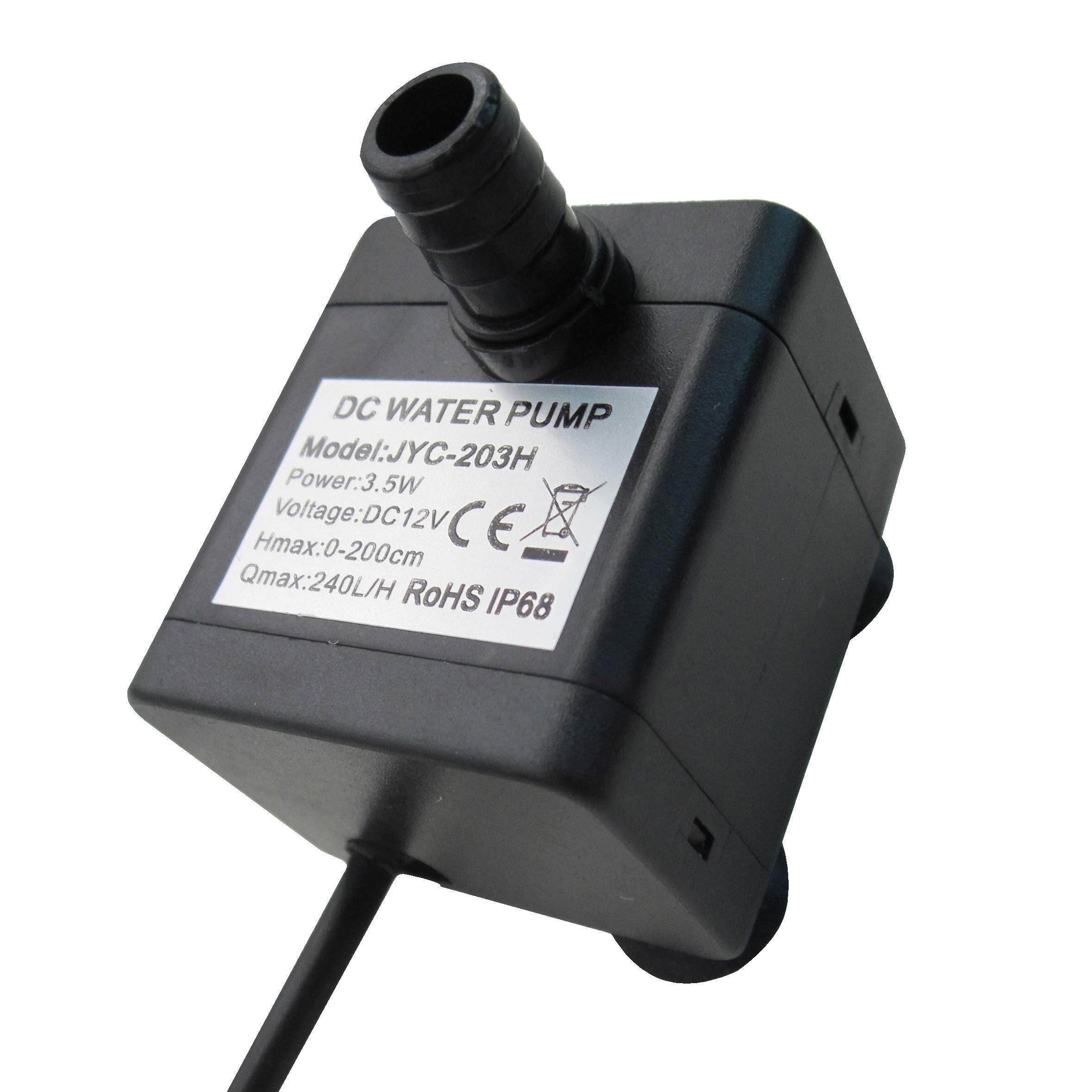 Senstree 52 Gph (200L/H, 3.5W) Submersible Water Pump, Dc 12V Ultra Quiet Fountain Pump, 4.9Ft High Lift Mini Brushless Pump Wit