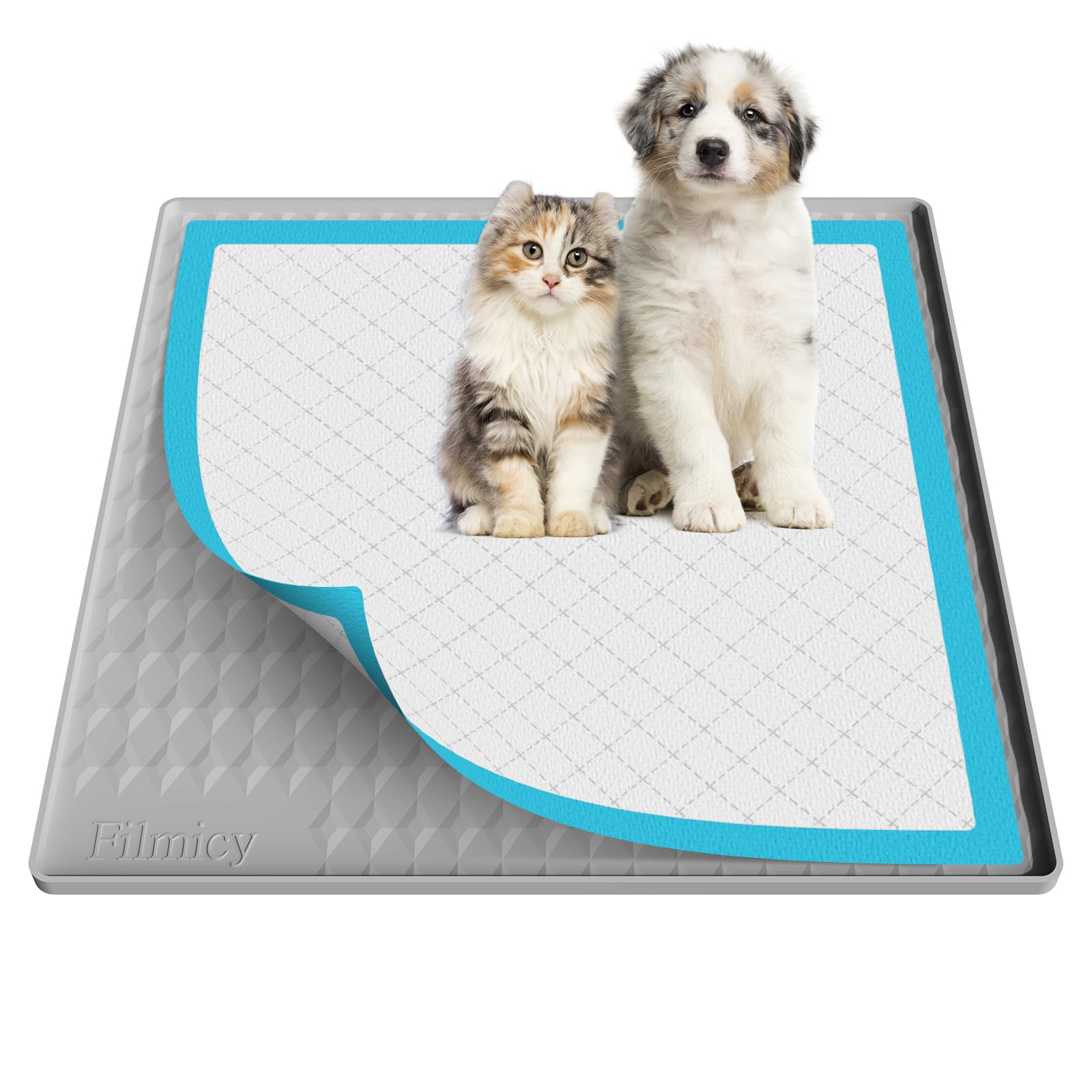 Pee Pad Holder For Dogs,Silicone Dog Puppy Pad Holder, 24 X 24 No Spill Raised Lip High Edge,Portable, Leak-Proof Mat Holder For