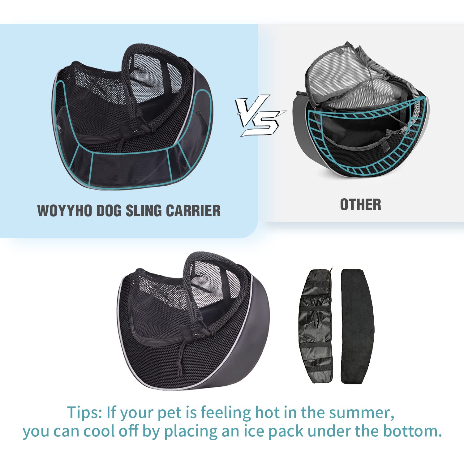 Woyyho Small Pet Dog Sling Carrier Zipper Pocket Breathable Puppy Sling Carrier With Removable Bottom Adjustable Safe Small Dog