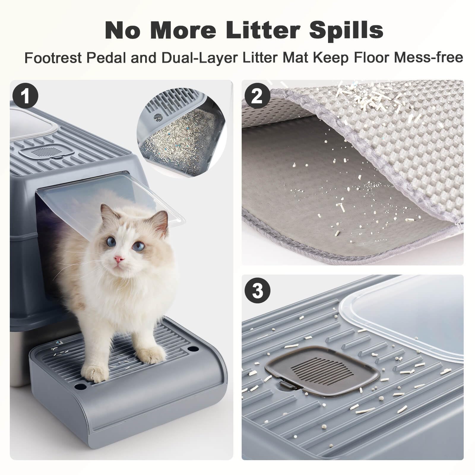 Stainless Steel Metal Cat Litter Box Large Enclosed With Lid, Dog Proof Jumbo Hooded High Sides For Big Cats, Indoor Multi Cat U