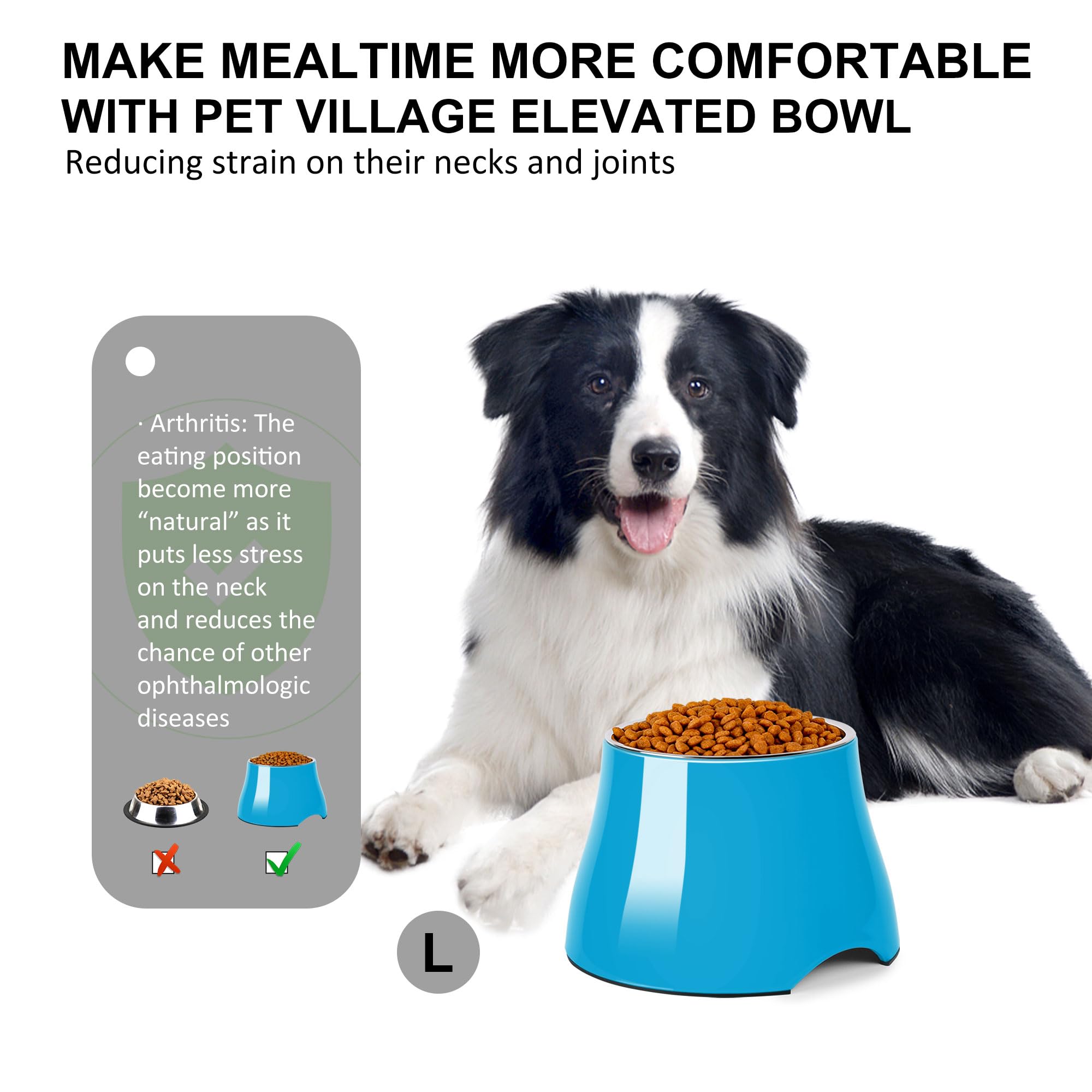 Petvillage Dog Bowls,Cone Friendly Non Slip Single Dog Bowl With Stainless Steel Inner, Raised Bowls For Large Medium Dogs Spani
