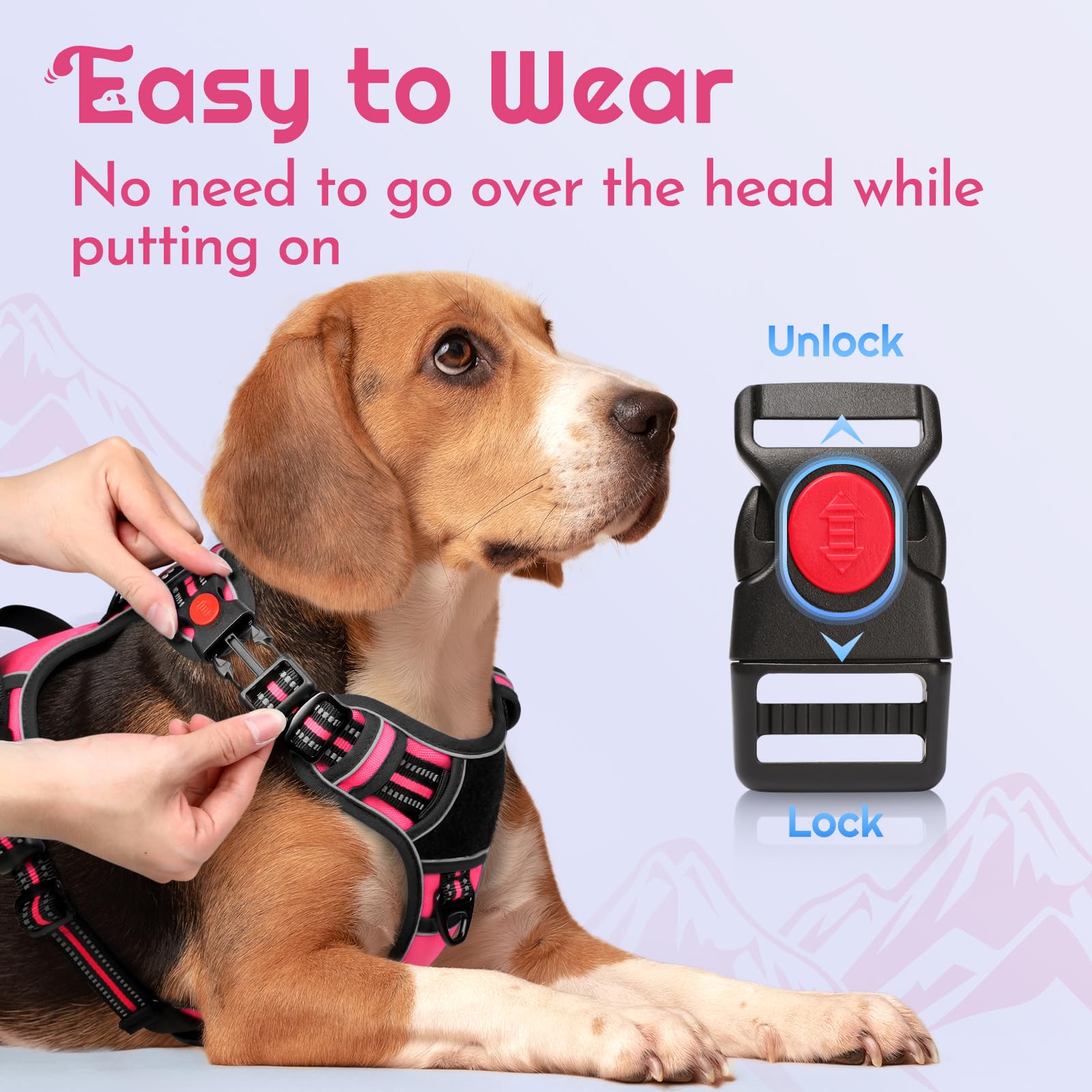 Eagloo Dog Harness for Large Dogs, Easy Wearing with 3 Buckles, Adjustable No Pull Pet Harness with 2 Rings for Walking, No Choc