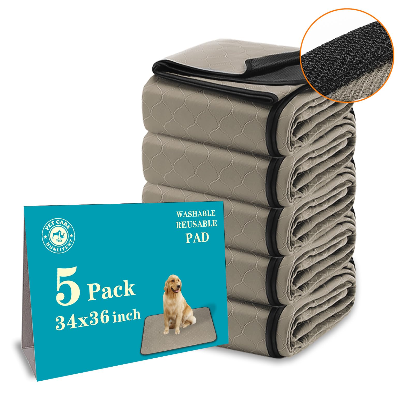 Bunlitent Washable Reusable Pee Pads For Dogs - 34' X 36', 5 Pack With Quick Dry, Large Anti-Slip Whelping Pad For Pet, Plaype