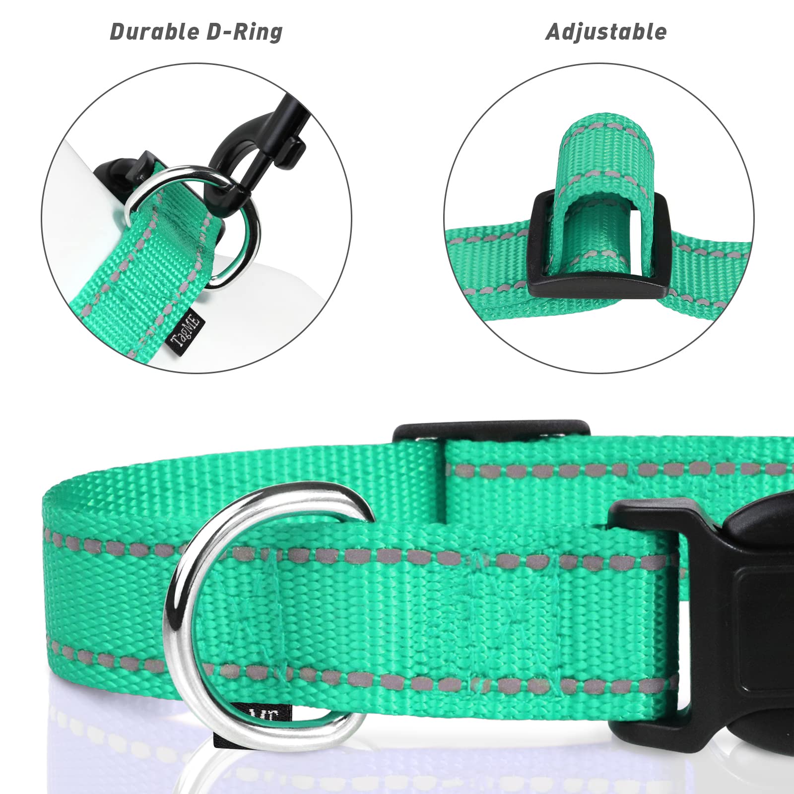 Tagme Reflective Nylon Dog Collars, Adjustable Classic Dog Collar With Quick Release Buckle For Extra Large Dogs, Turquoise, 1¼' Width