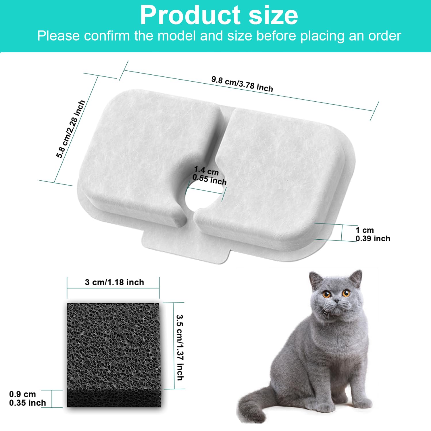 12-Pack Replacement Filters for Petlibro Dockstream Cat Water Fountain PLWF005 PLWF115 PLWF105, Ultra Quiet Pet Water Fountain