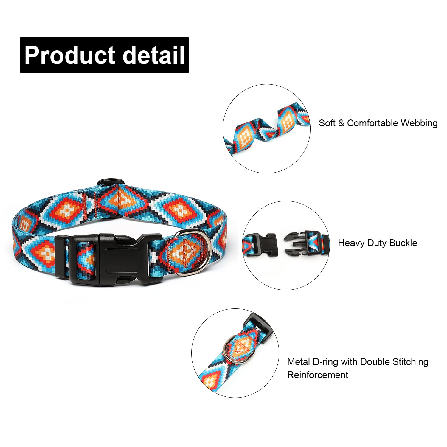 Suredoo Adjustable Dog Collar With Patterns, Ultra Comfy Soft Nylon Breathable Pet Collar For Small Medium Large Dogs (L, Geometric Pattern)