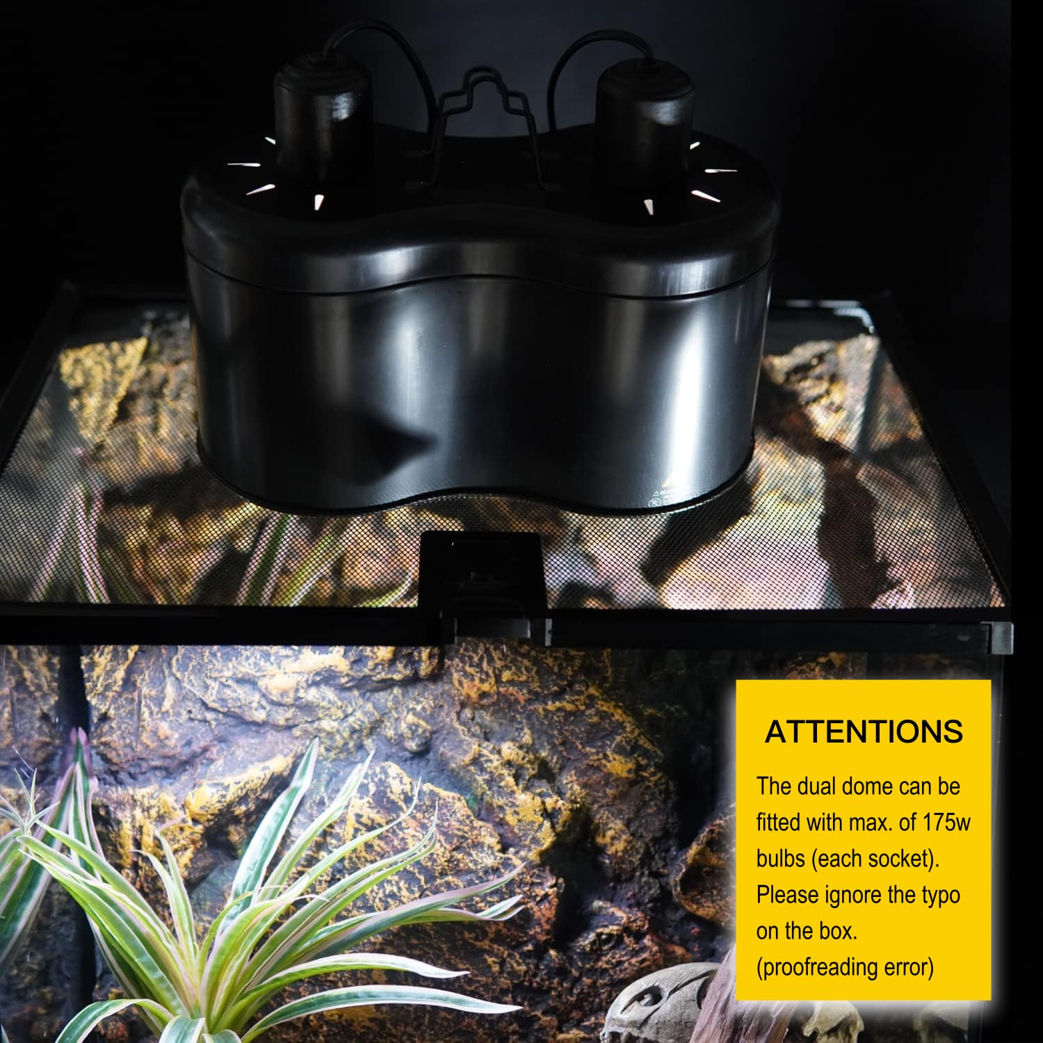 ReptiKing Reptile Dual Dome 12inch, Fits Reptile Light/Heat Lamp/UVB Light, Max. 160W Each,Patent Design K8561, Reptile Light Fi