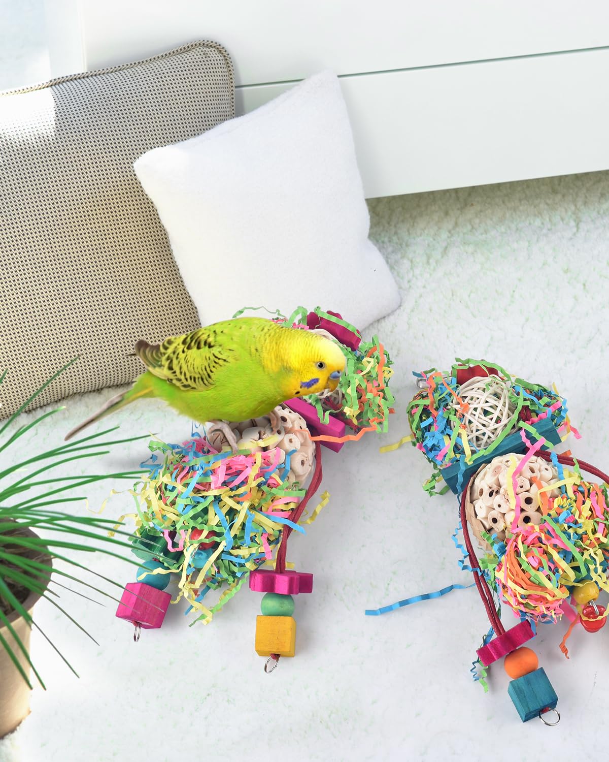 Bissap 2Pcs Bird Parrot Foraging Shredder Hanging Toys Sola Balls Sepak Takraw With Pacifier For Small Parrots Parakeets Conures