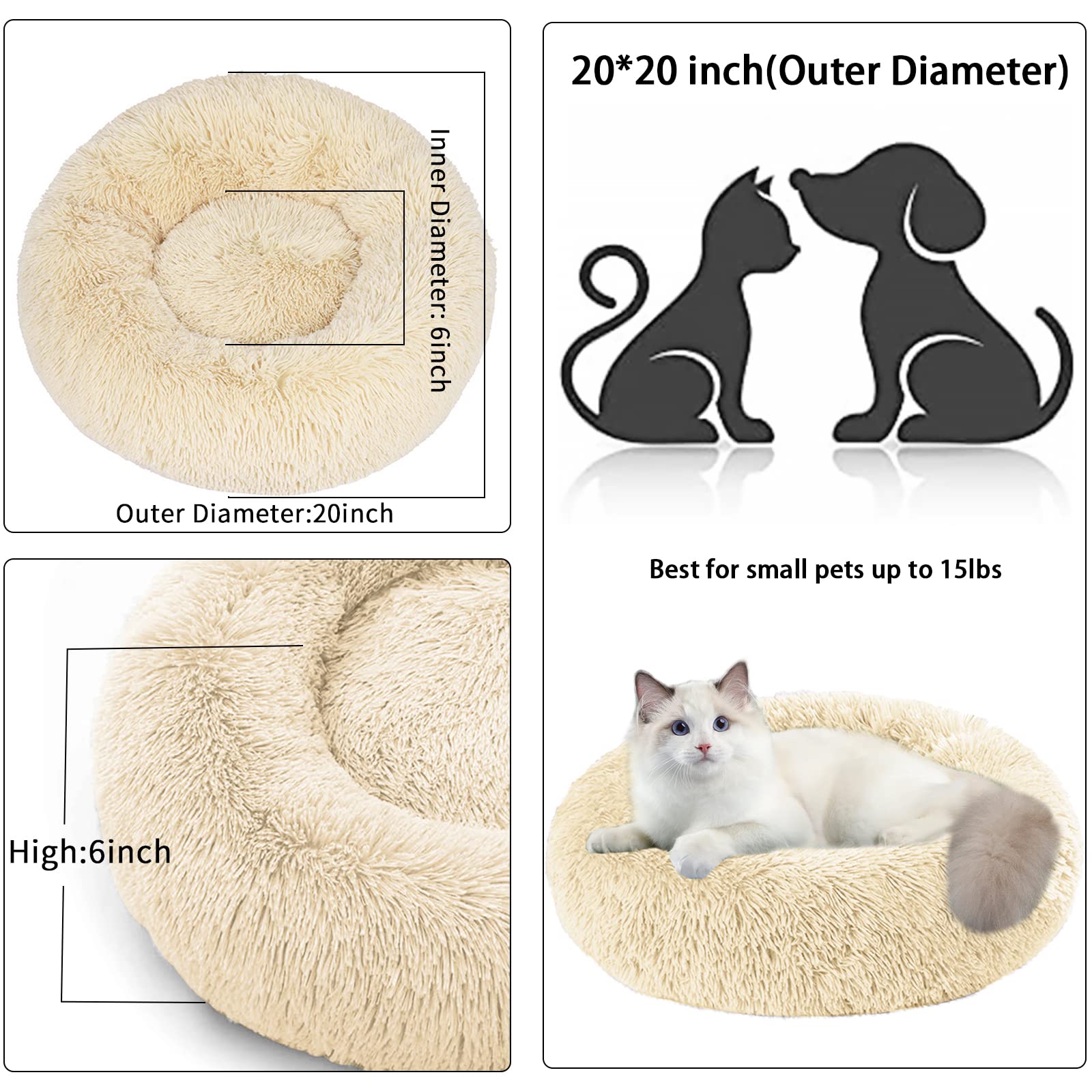 Cat Beds For Indoor Cats,20/24 Inch Dog Bed For Small Melium Large Dogs, Washable-Round Pet Bed For Puppy And Kitten With Slip-R