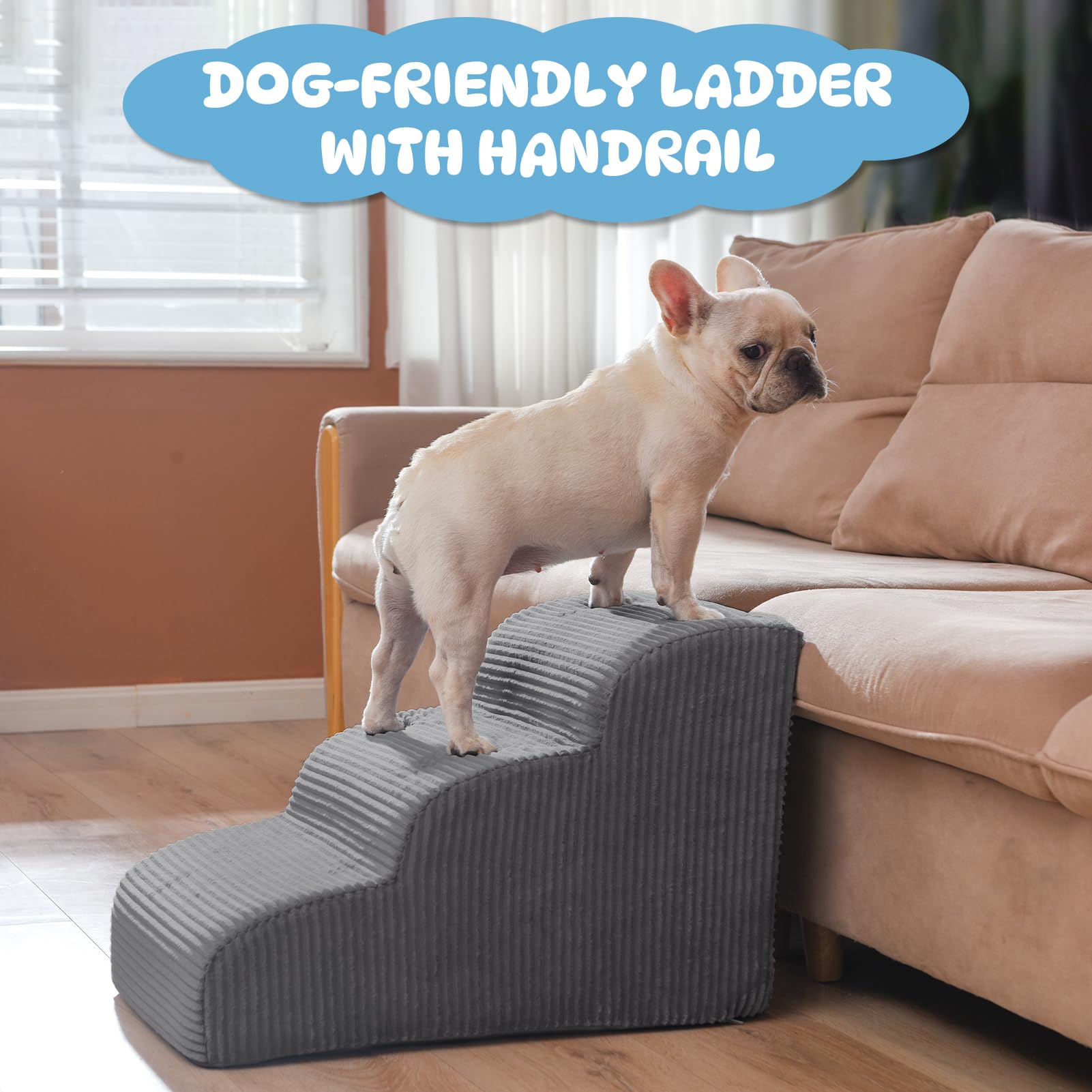 Yiruka Dog Steps for Small Dog, 3-Step Pet Ramp for High Beds and Sofa, Non-Slip Pet Stairs for Small Dogs and Cats, Removable a