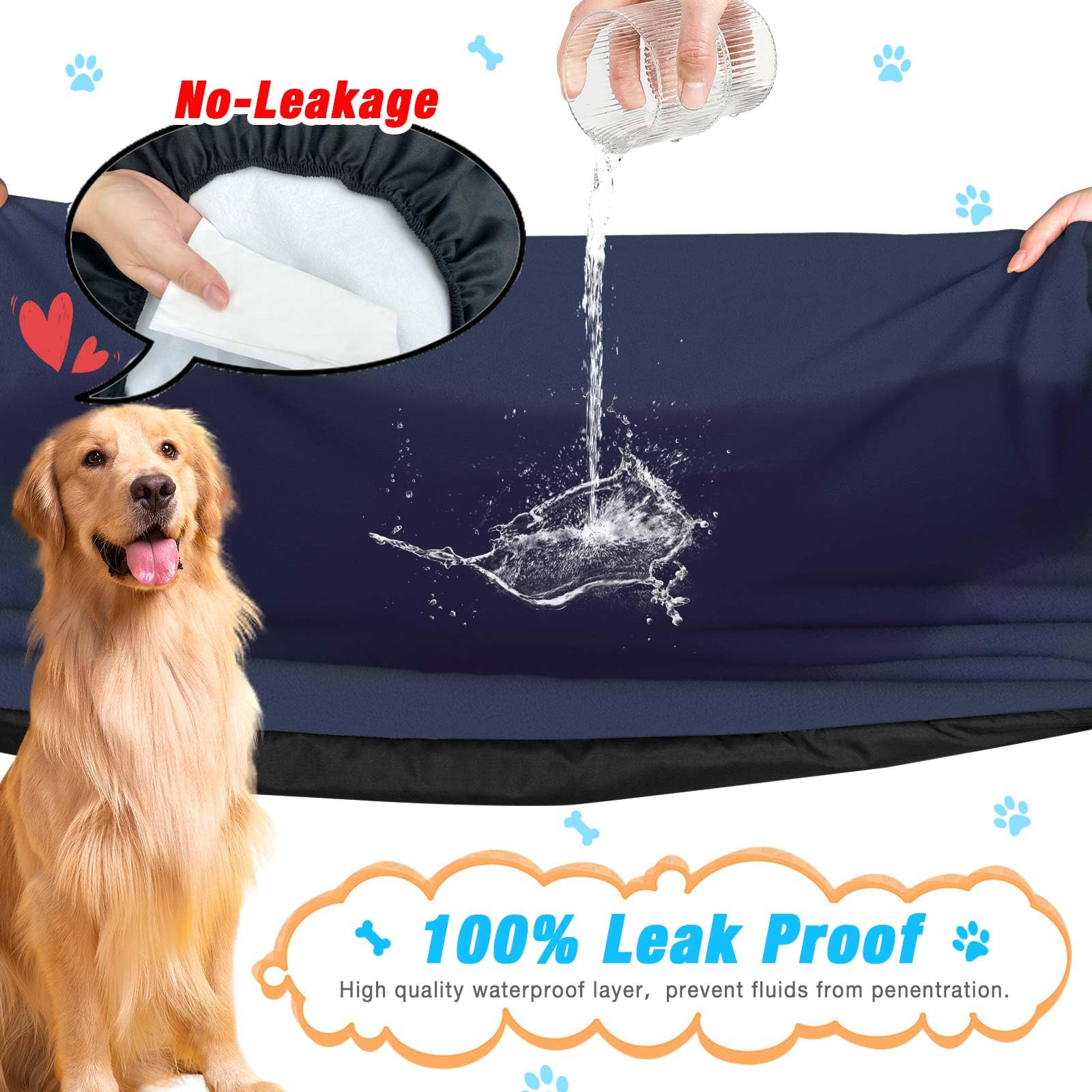 Dog Bed Covers Replacement Washable 100% Waterproof Dog Bed Sheets, Soft & Noiseless Pet Bed Cover, 2 Pack, 44'' X 35'' Blue