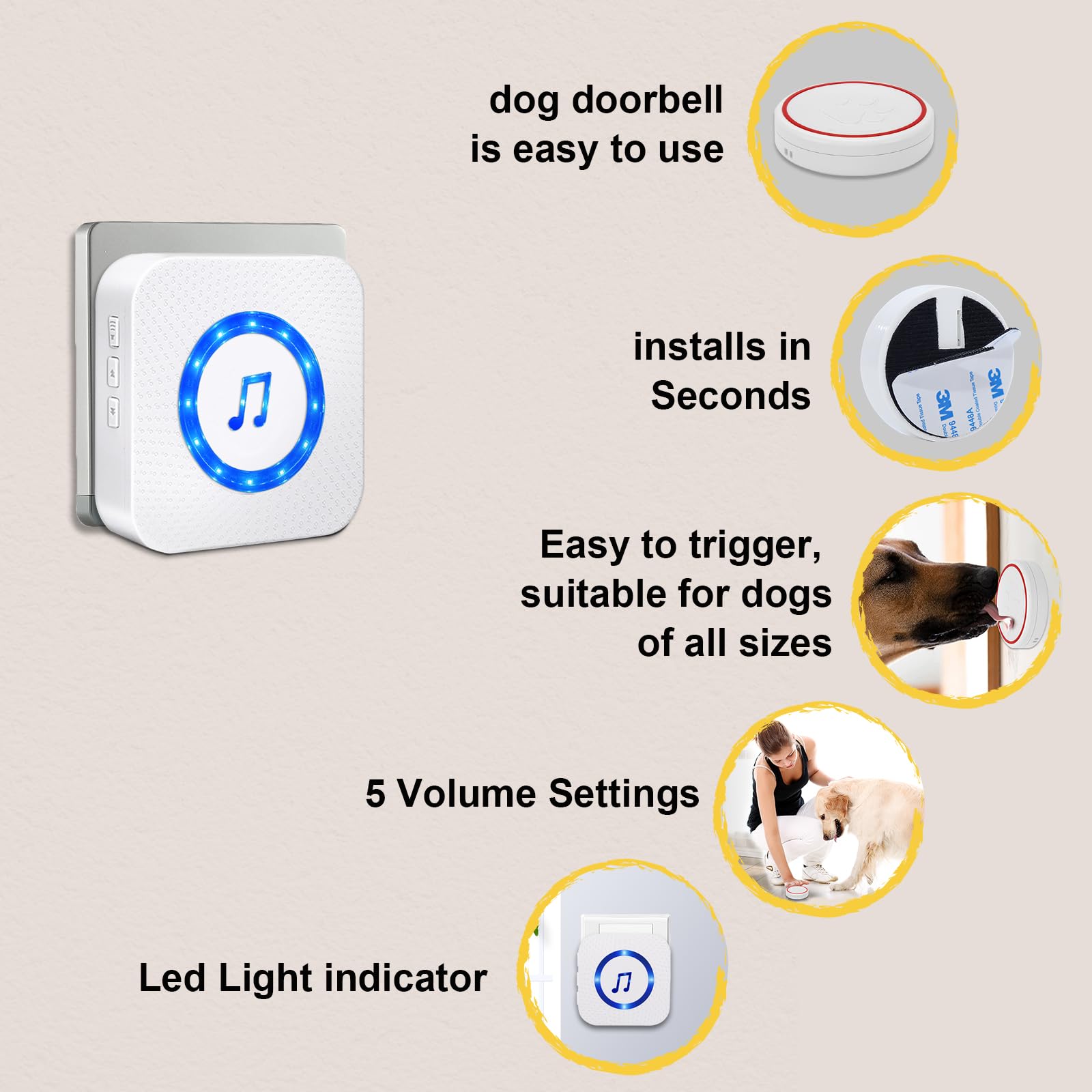 Chunhee Dog Doorbells For Communication-Dog Door Bell Potty Training Wireless Dog Door Bell-Ip55 Waterproof Dog Potty Button