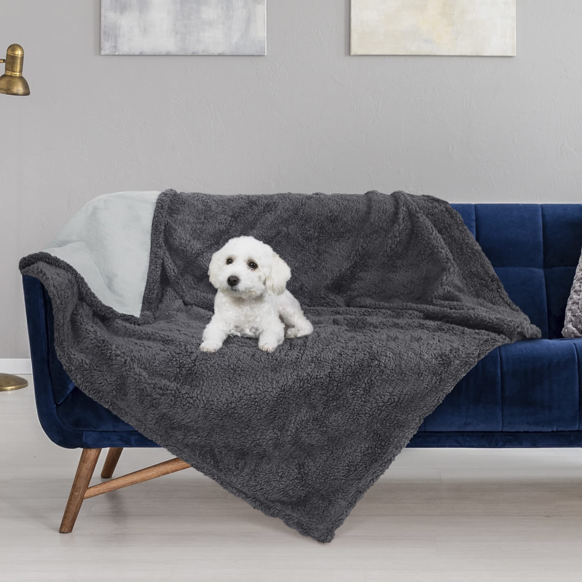 Kritter Planet Waterproof Blanket For Dogs, Pee Proof Sherpa Fleece Reversible Cover For Couch Or Bed, Liquid Proof Furniture Pr