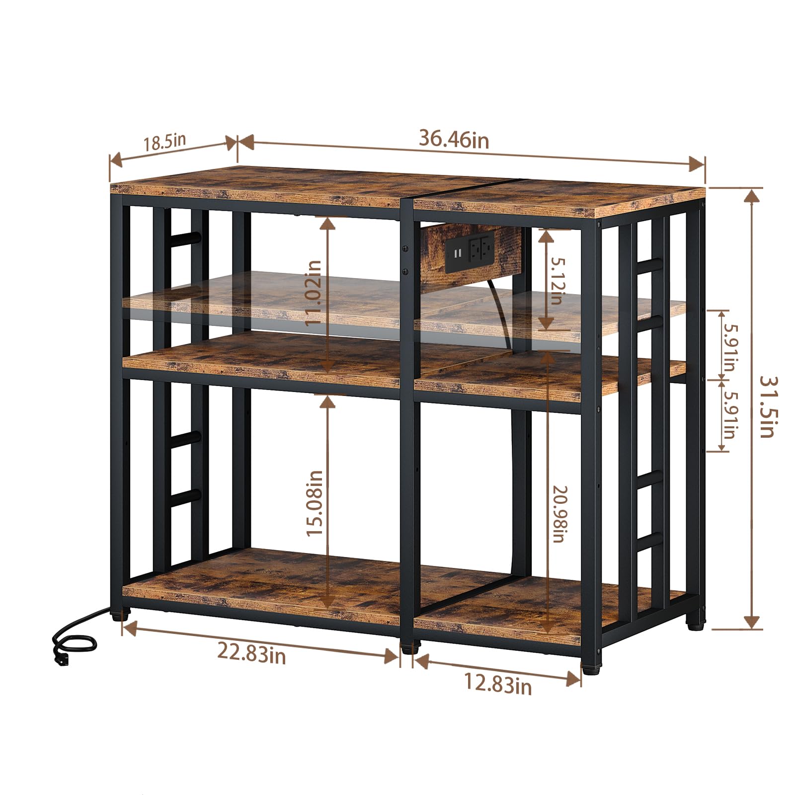 MILEFA 40-50 Gallon Aquarium Stand - Ultra-Stable Metal Fish Tank Stand with Power Outlet, Rustic Brown, 750LBS Capacity, 37"x19" Shelving