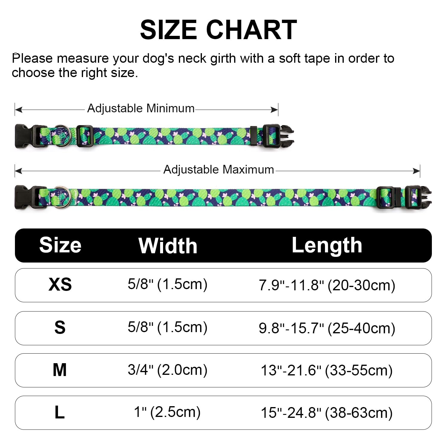 Mercano Adjustable Dog Collar - Soft Nylon, Cactus Design for Small Dogs (S)