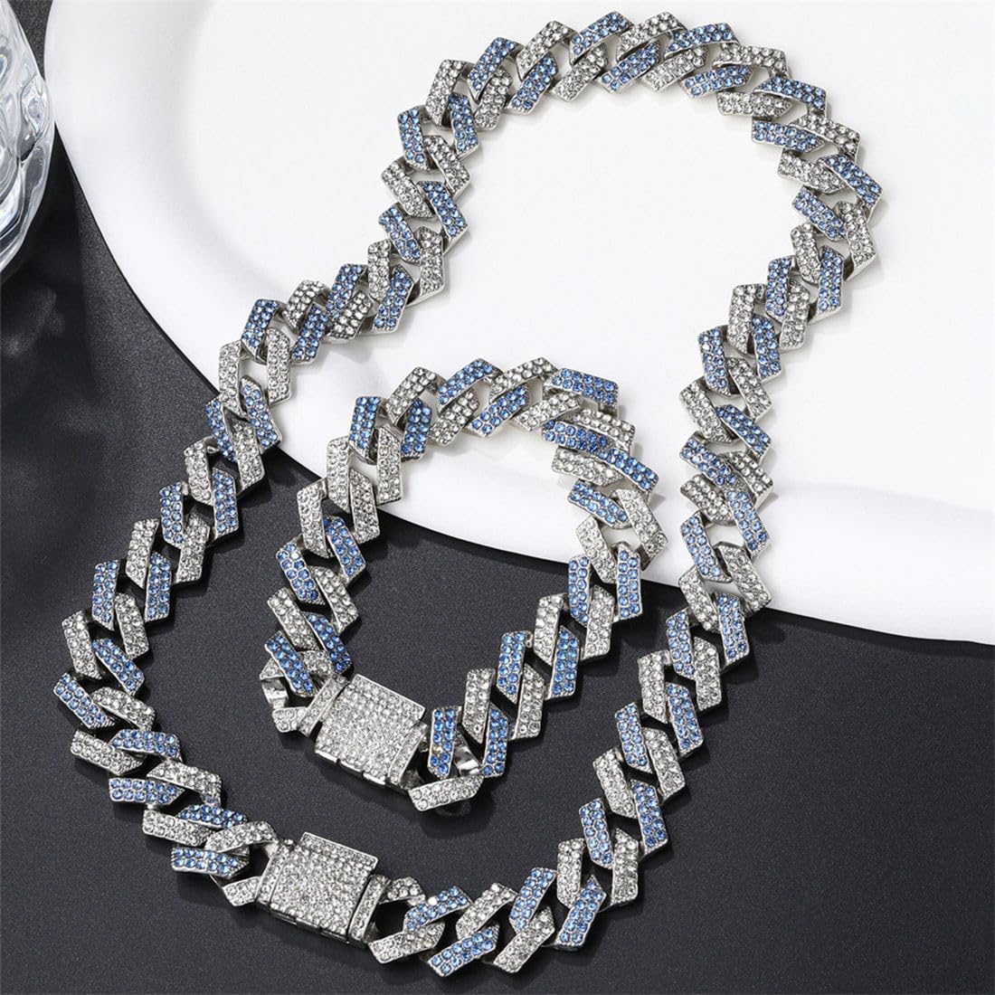 Silver Dog Collar, Bling Diamond Cuban Link Dog Chain Glitter Chain Rhinestone Dog Necklace For Small Medium Large Pet Dogs 16In