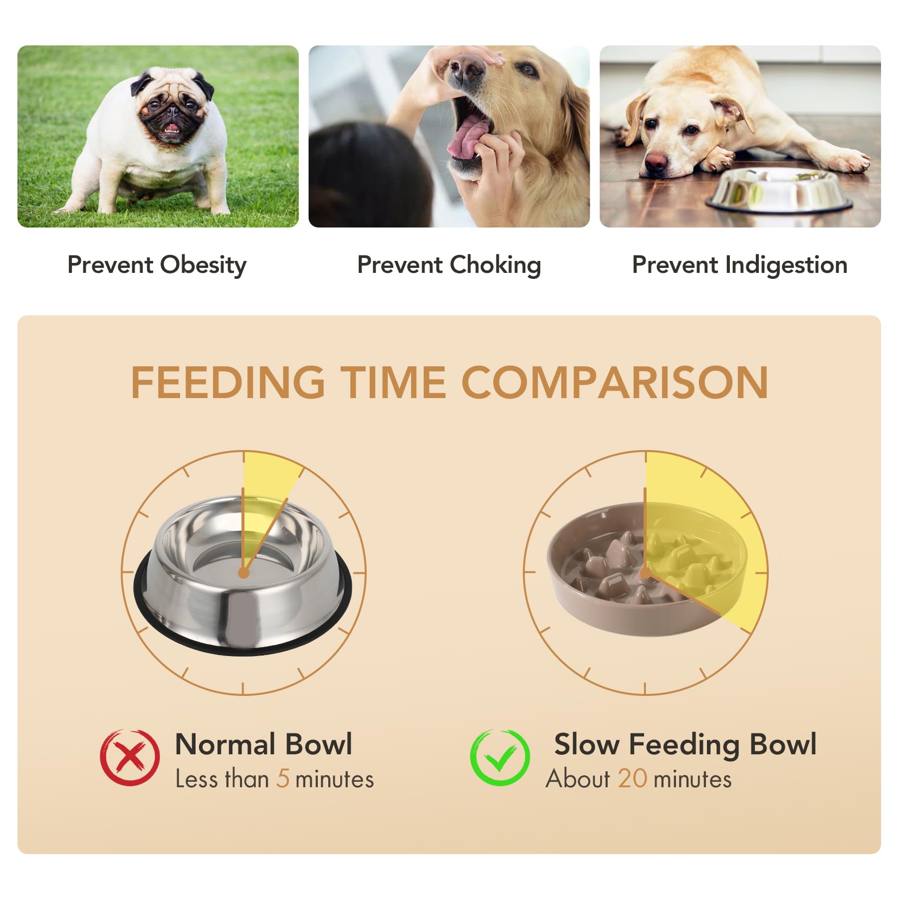 Havniva Ceramic 1.6 Cup Dog Bowl Slow Feeder, 8.2 inch Slow Pet Food Dish for Medium and Large Dog, Stop Bloat, Preventing Choki
