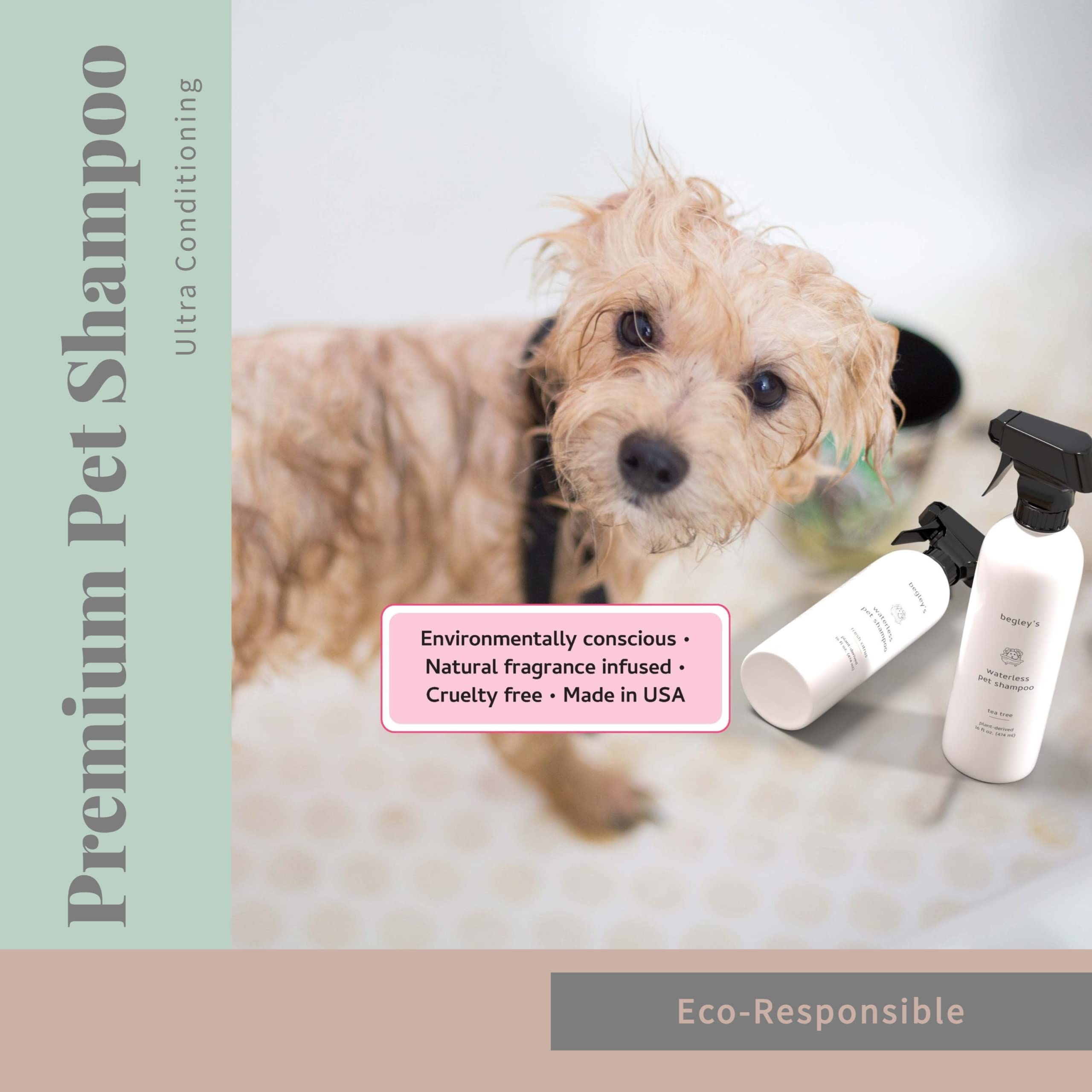 Begley’S Natural No Rinse Waterless Pet Shampoo, Bathless Cleaning, Deodorizing, And Odor Removal For A Shiny, Fresh Smelling Coat - Effective For Dogs, Puppies, And Cats - Fresh Citrus Scent