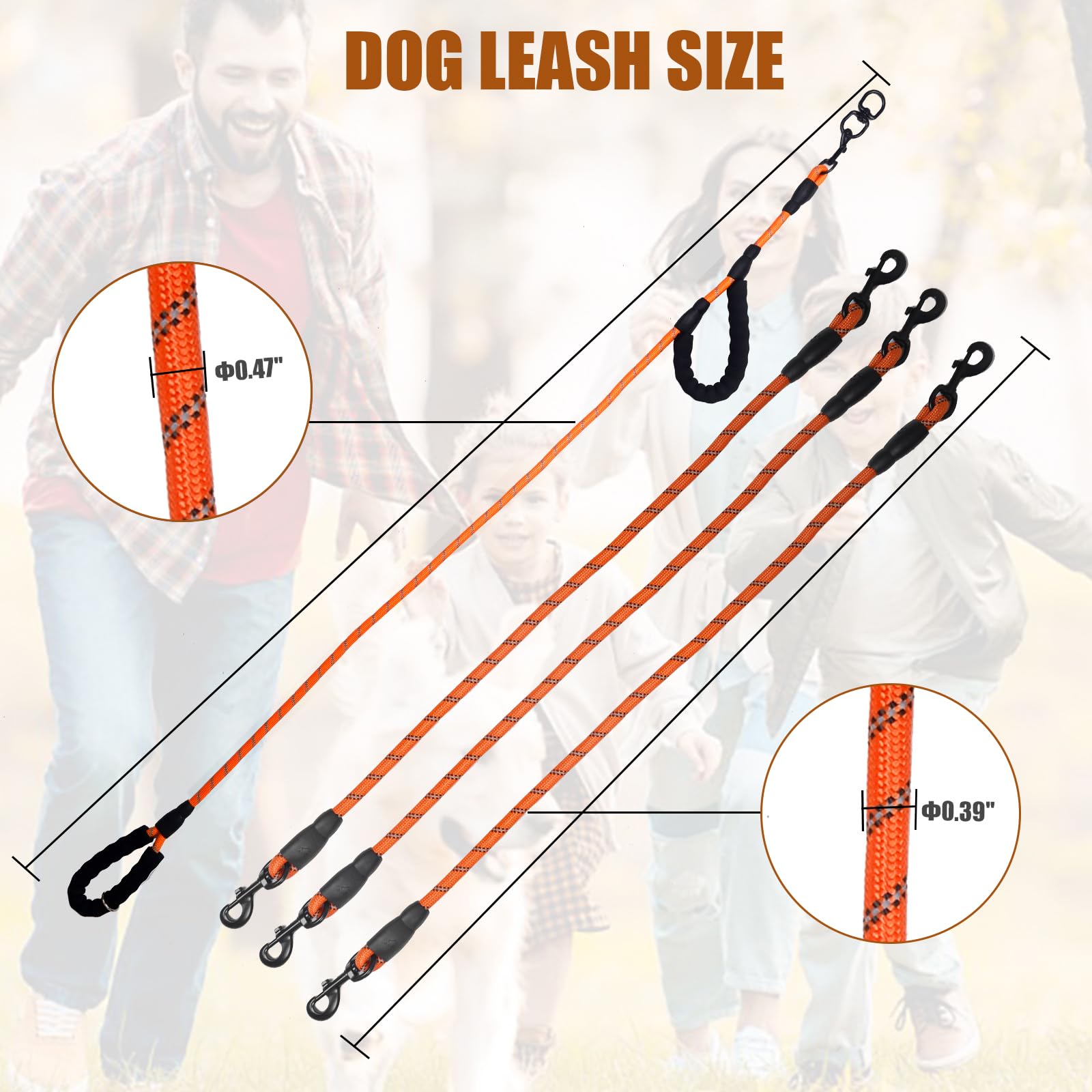 Exceptional 360 Anti-Tangle & No Pull Dog Leash - Four Handle & Reflective For Safety & Convenience - Small & Medium Dogs (Orang