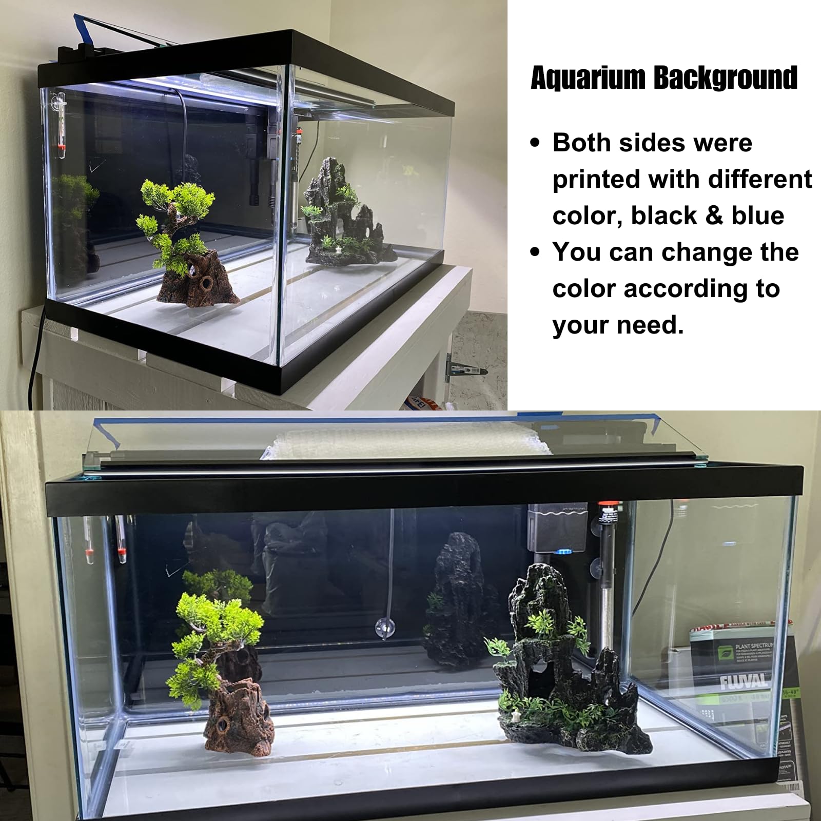 ELEBOX Aquarium Background Blue Black Fish Tank Background Picture 2 Sides Fish Backdrop for Aquarium Wallpaper 20 x 48