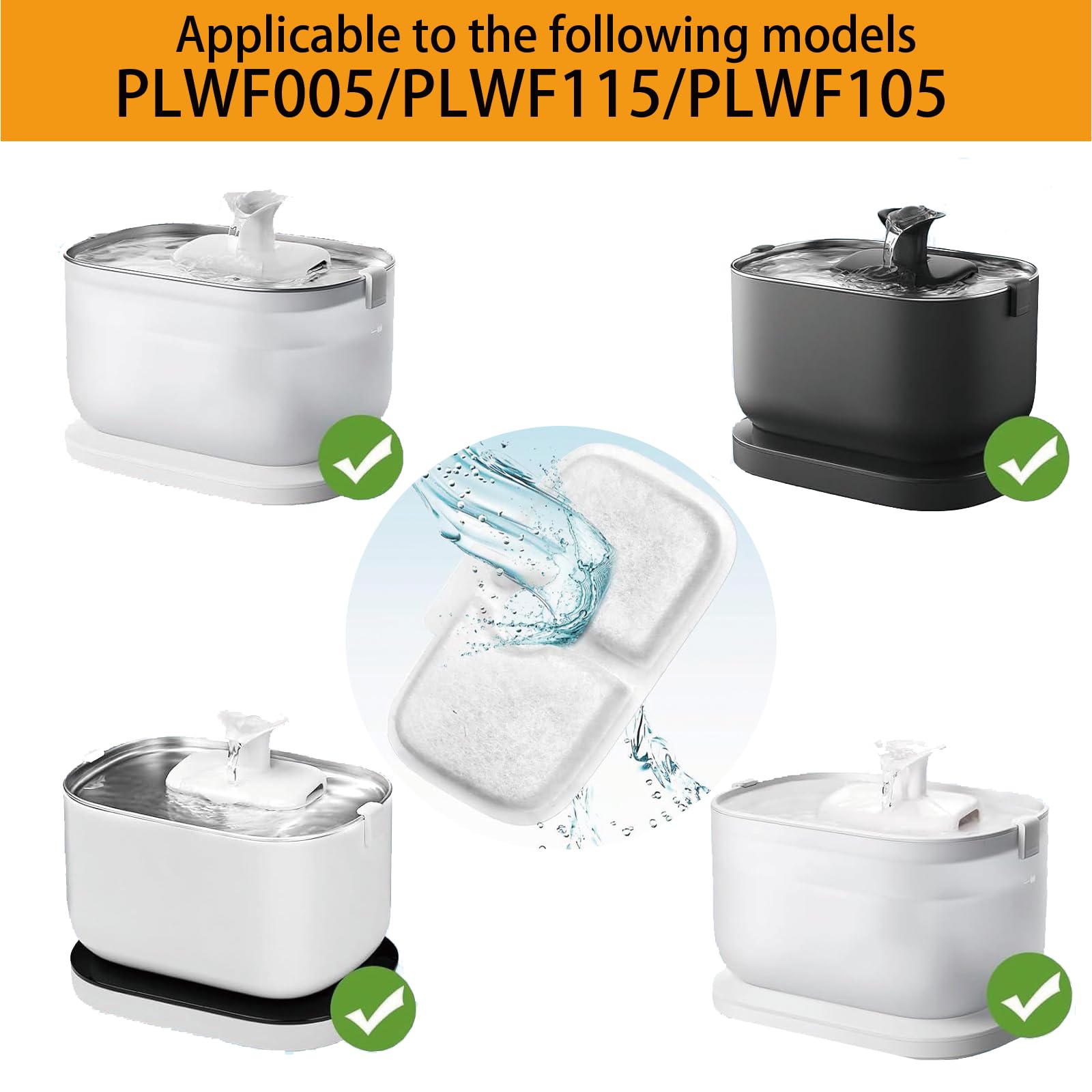 20 Packs Cat Water Fountain Filter Replacement Compatible With Petlibro Dockstream Cat Water Fountain Plwf005/Plwf115/Plwf105,Tr