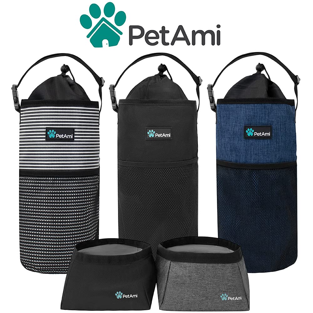 PetAmi Dog Food Travel Bag | Kibble Carrier for Dogs with Collapsible Dog Water Bowls Kit | Pet Food Travel Container Storage fo