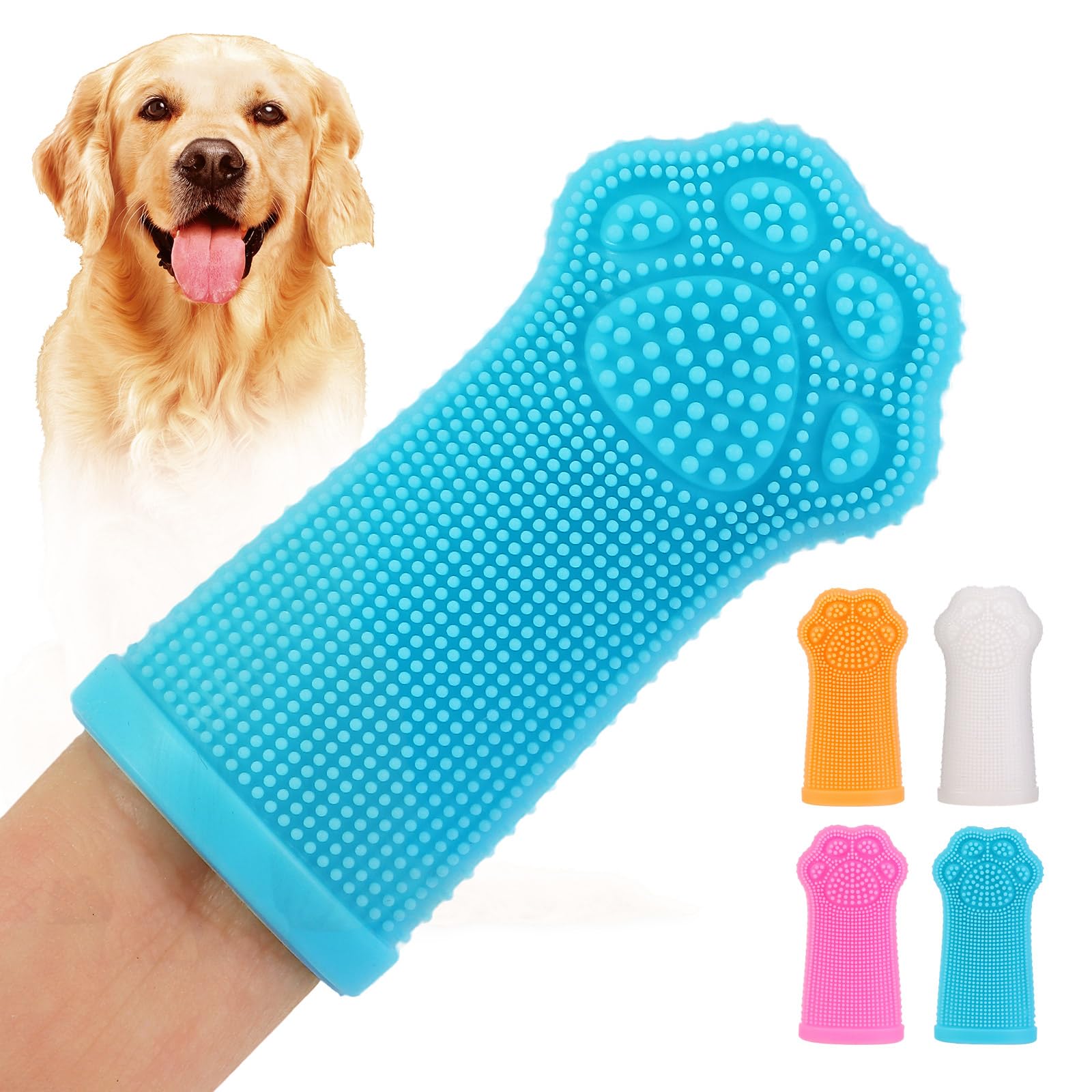 Caxlis 4-Pack Silicone Dog Finger Toothbrush, 360 Dog Tooth Brushing Kit, High-Efficiency Teeth Cleaning, Pet-Friendly Finger To