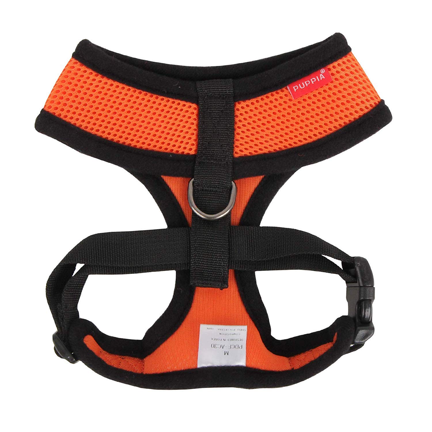 Puppia Soft Dog Harness No Choke Over-The-Head Triple Layered Breathable Mesh Adjustable Chest Belt And Quick-Release Buckle, Orange, X-Large