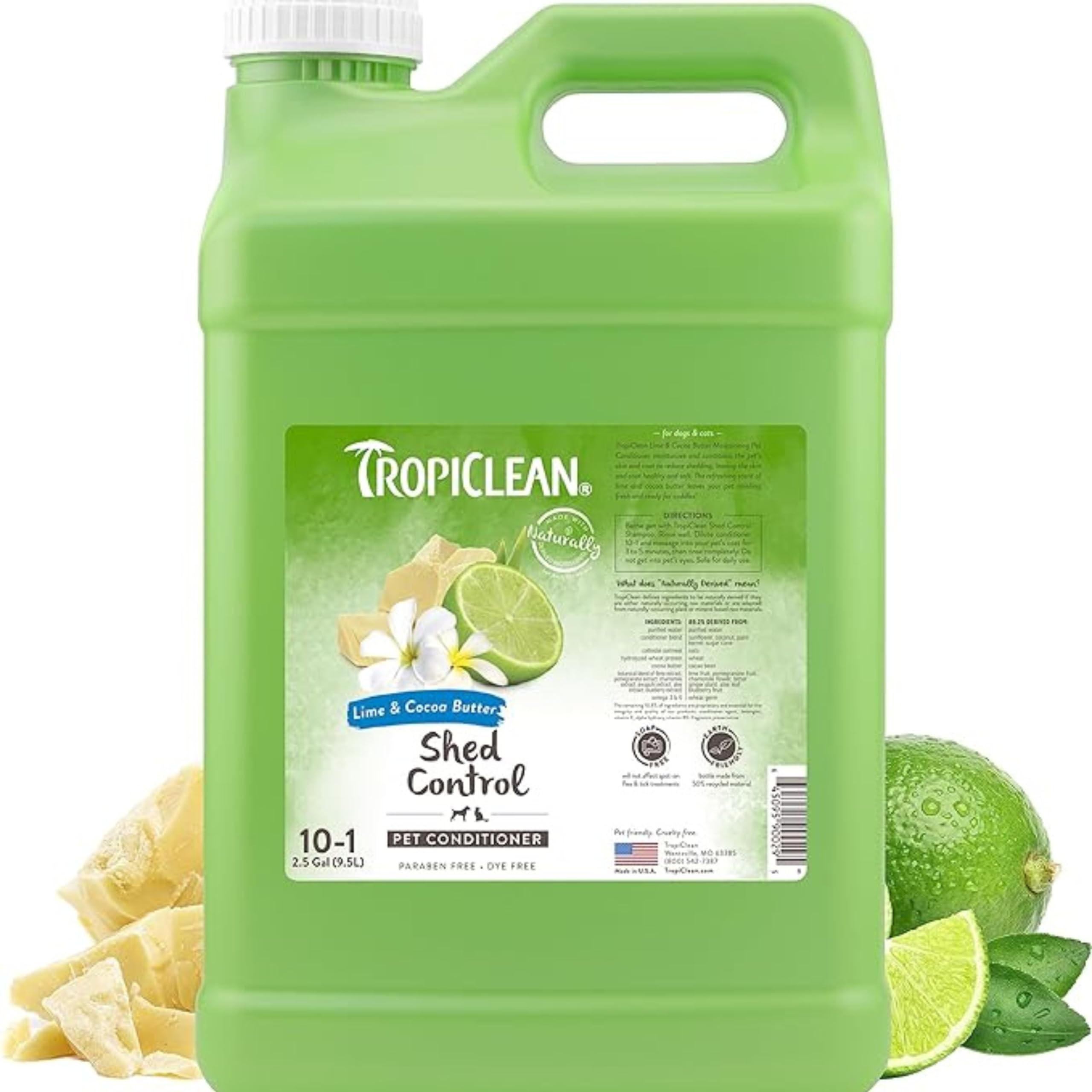 Tropiclean Deshedding Dog Conditioner, Professional Conditioner, Reduces Shedding & Softens Coat, Puppy Safe, Lime & Cocoa Butte