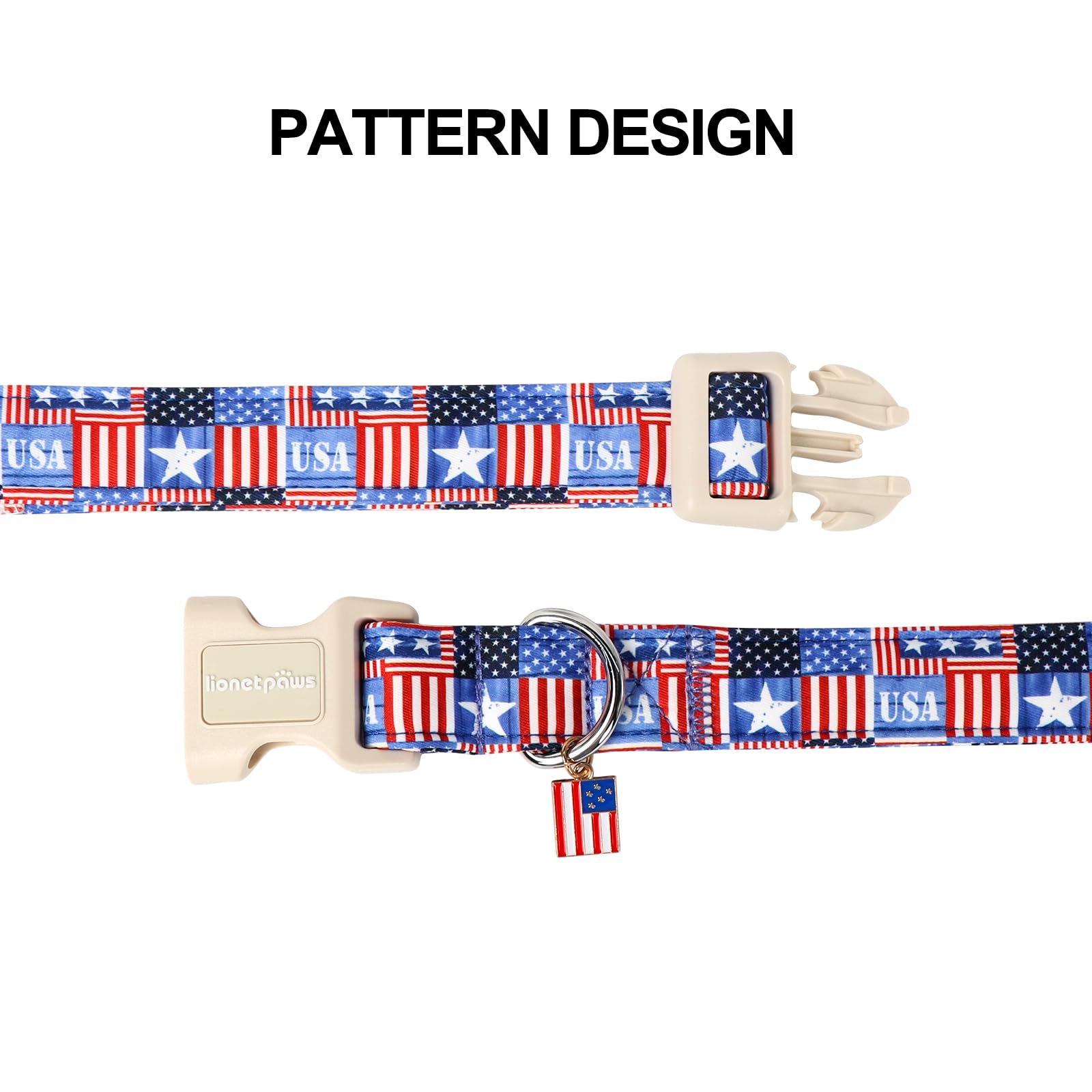 Lionet Paws Summer Dog Collar- Cute 4Th Of July Dog Collars With America Flag Pattern And Plastic Buckle, Light Adjustable Dog C