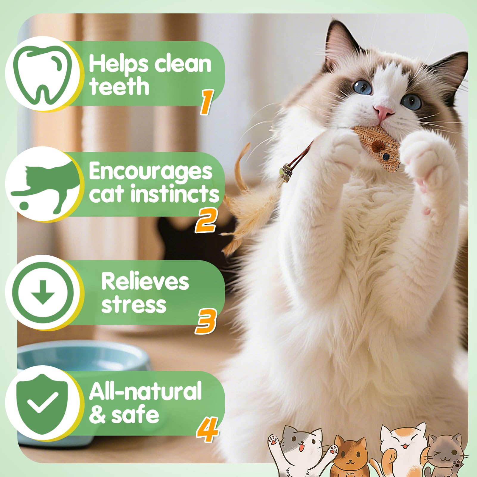 Acostop Catnip Cat Toys For Indoor Cats - 6 Styles Natural Silvervine Chew Toys For Teeth Cleaning, Relief Anxiety And Stress, R