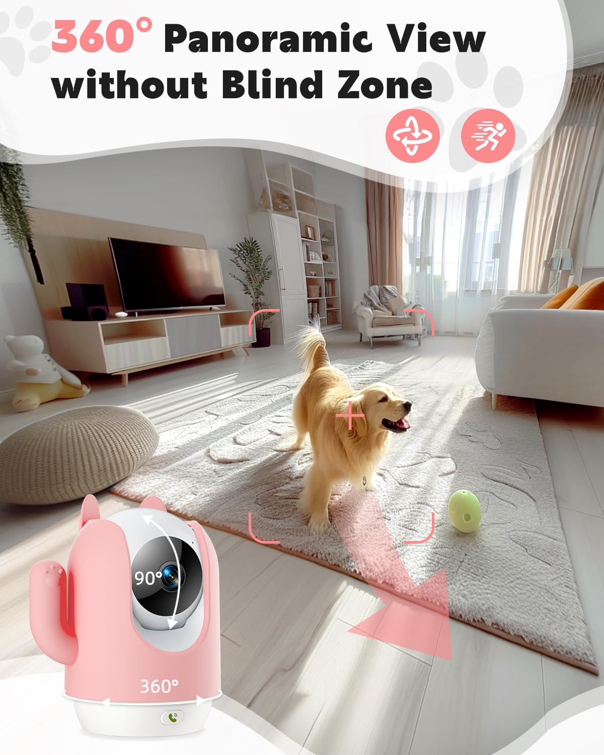 Maxiviz Pet Camera, 2K Indoor Security Camera, 360 Dog Cameras With Phone App, Video Monitor One-Touch Call, Ai Motion Detection
