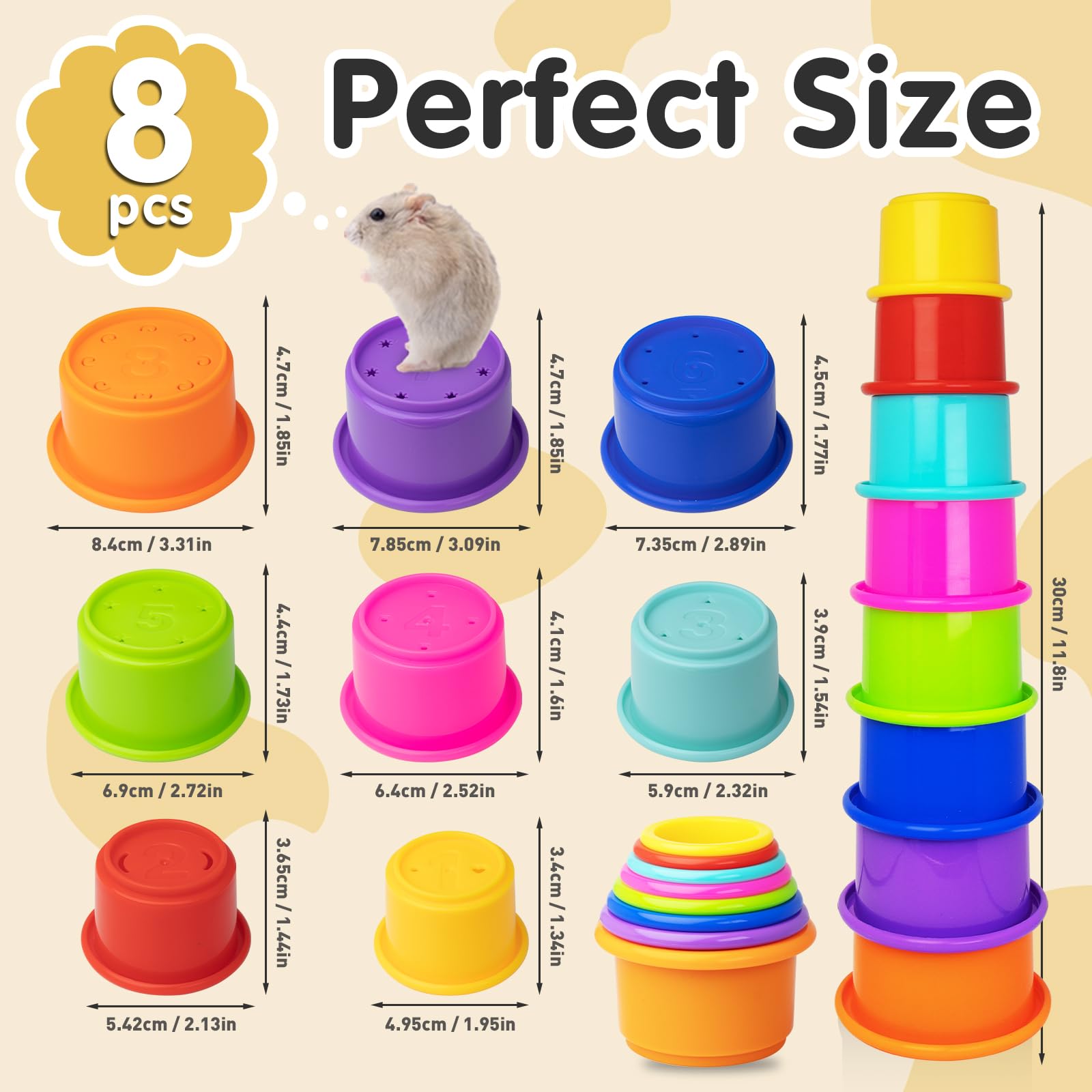 Iffitya 8 Pcs Colorful Stacking Cups for Rabbits, Colorful Bunny Toys for Rabbits and Small Animals, Nesting Rabbit Toys of Diff