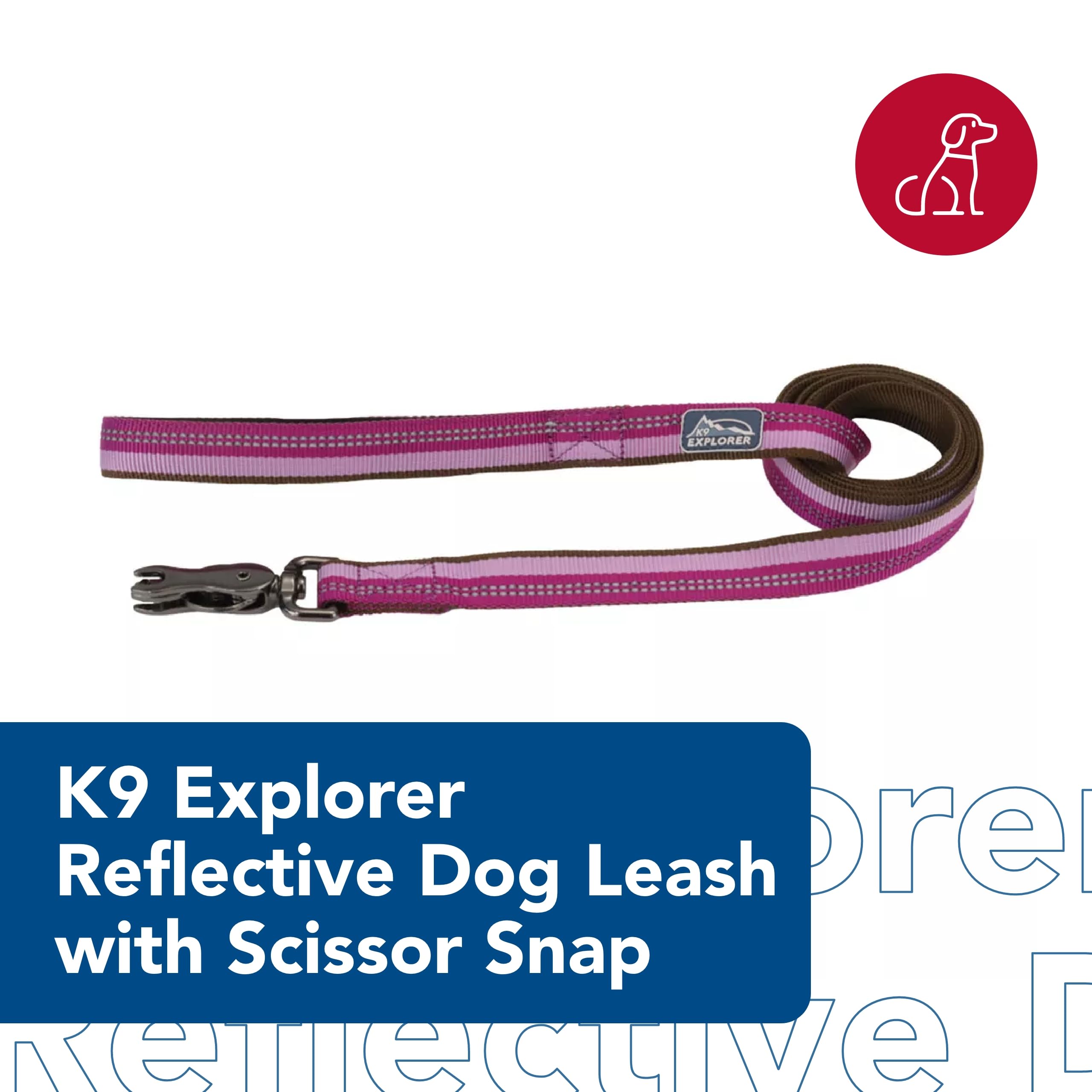 Coastal - K-9 Explorer - Reflective Dog Leash With Scissor Snap, Rosebud, 5/8'' X 6