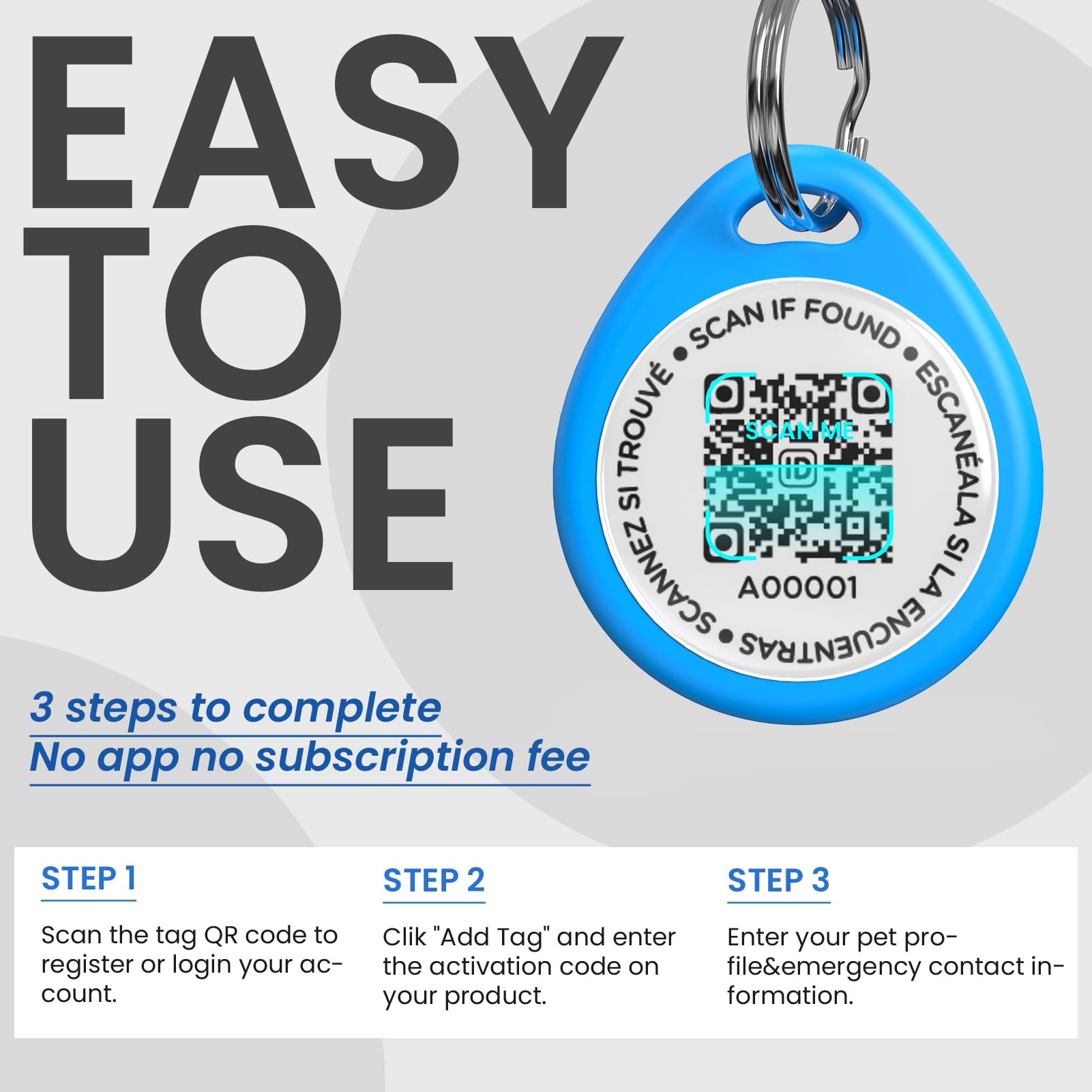 ilFindYou Personalized QR Code Tag for Kitten Collar, Cat Tracker With Scan Location Alerts, Blue S