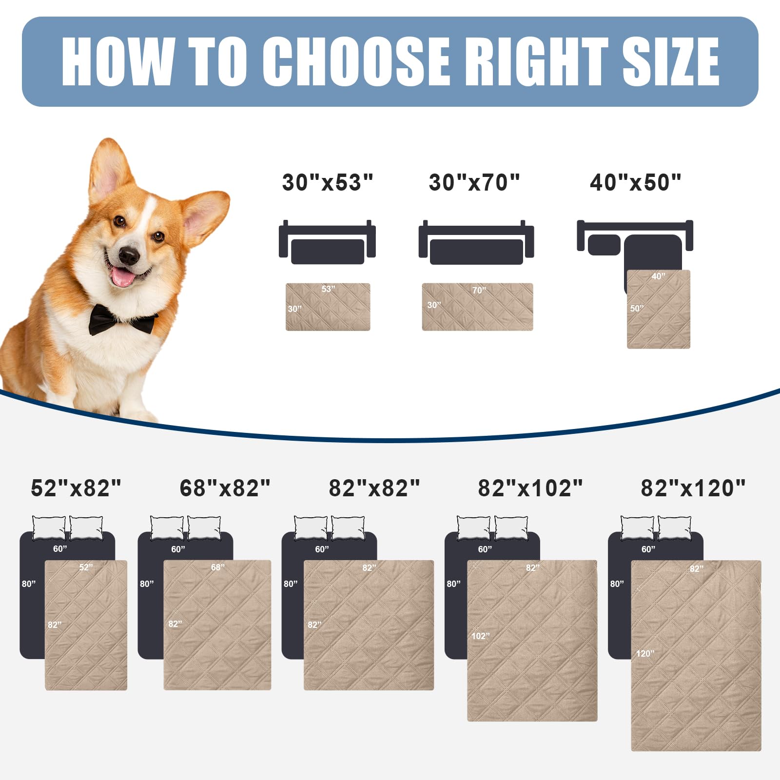 Smiry Waterproof Dog Blanket, Reversible Dog Bed Cover Pet Blanket, Soft Pet Couch Covers For Sofa Washable, Bed Couch Sofa Furniture Protector For Puppy Cat Kids (30'X70', Taupe/Beige)