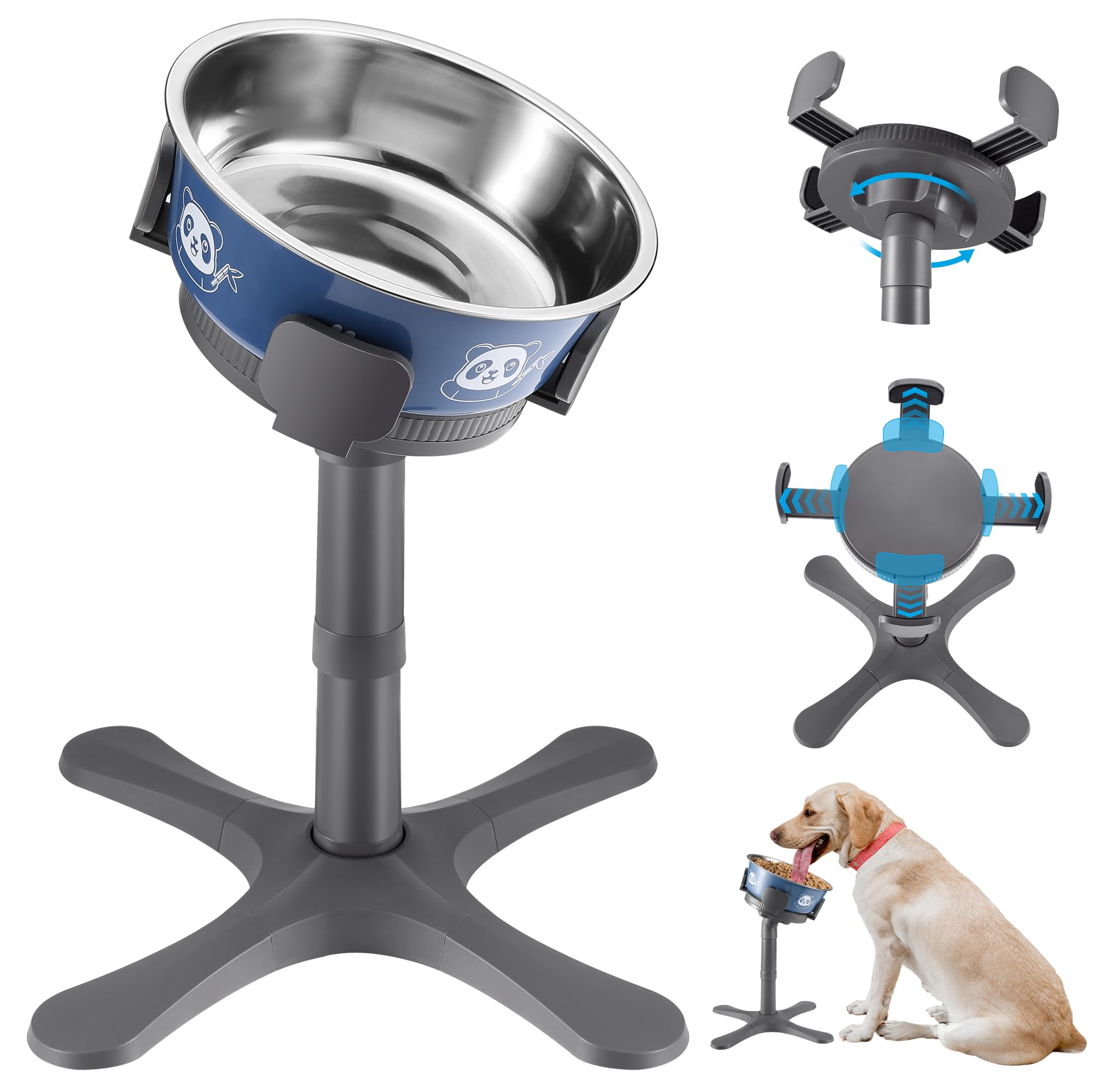 Dog Bowls,Elevated Adjustable Dog Bowl Stand with 3 Heights & Tilted Feeding Design, Raised Stand Compatible with Medium & Large