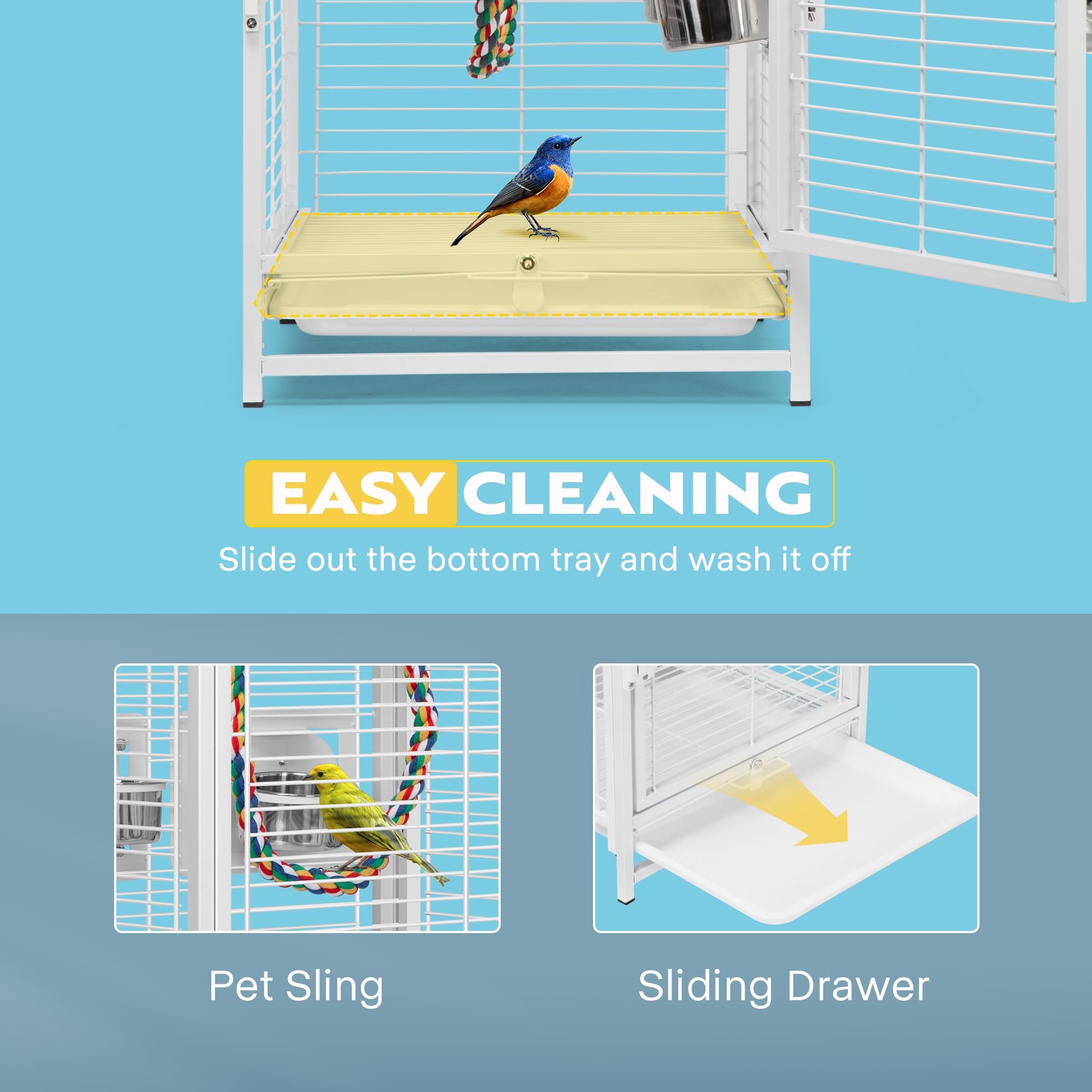 Vivohome 19 Inch Wrought Iron Bird Travel Carrier Cage For Parrots Conures Lovebird Cockatiel Parakeets White