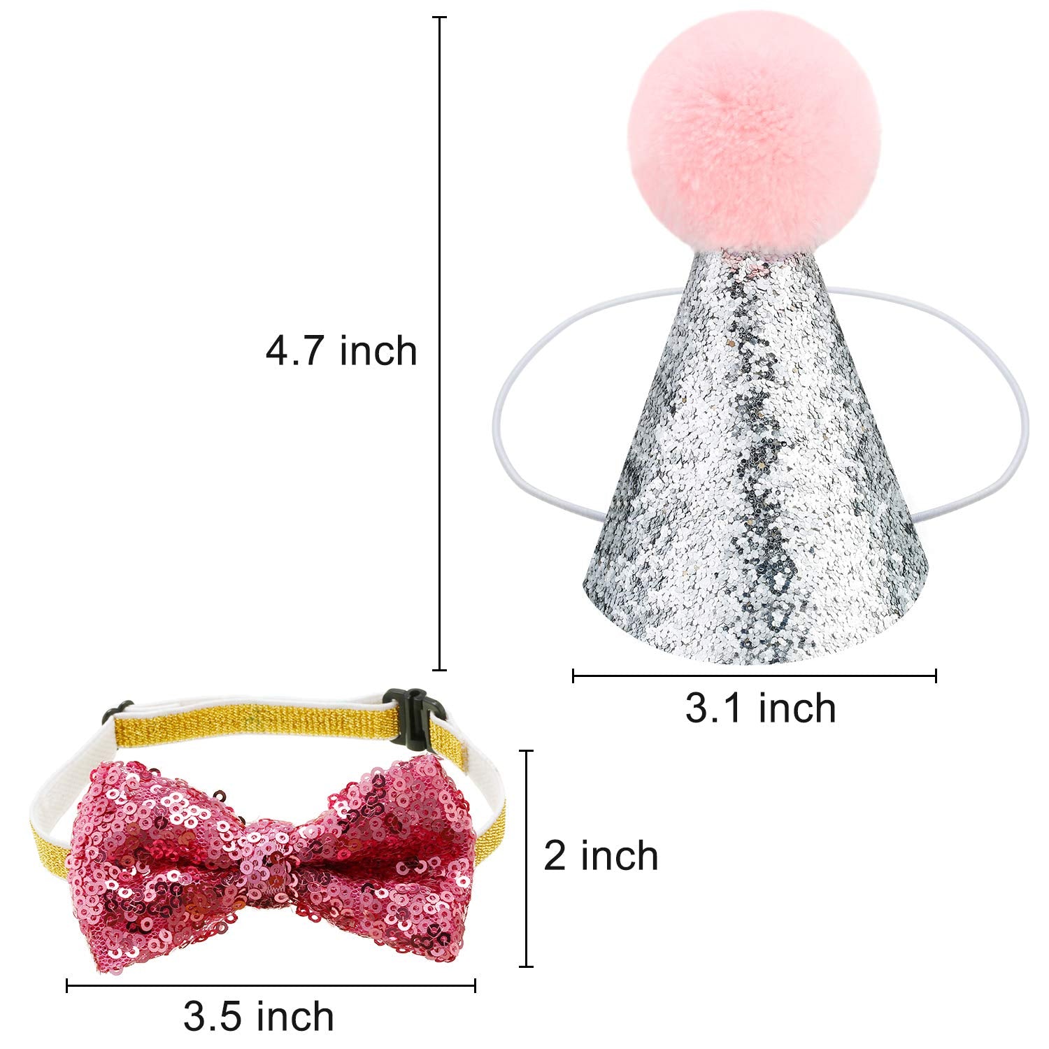 Satinior 4 Pieces Cat Birthday Hat Bowtie Small Dog Hat Headband Topper Bowtie Adjustable Cute Puppy Birthday Costume Accessorie