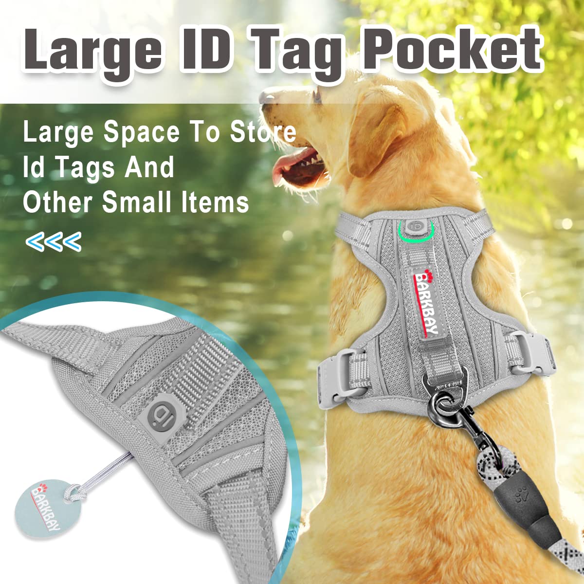 BARKBAY No Pull Dog Harness, Heavy Duty Reflective, Easy Control Handle, X-Large, Grey, Nylon