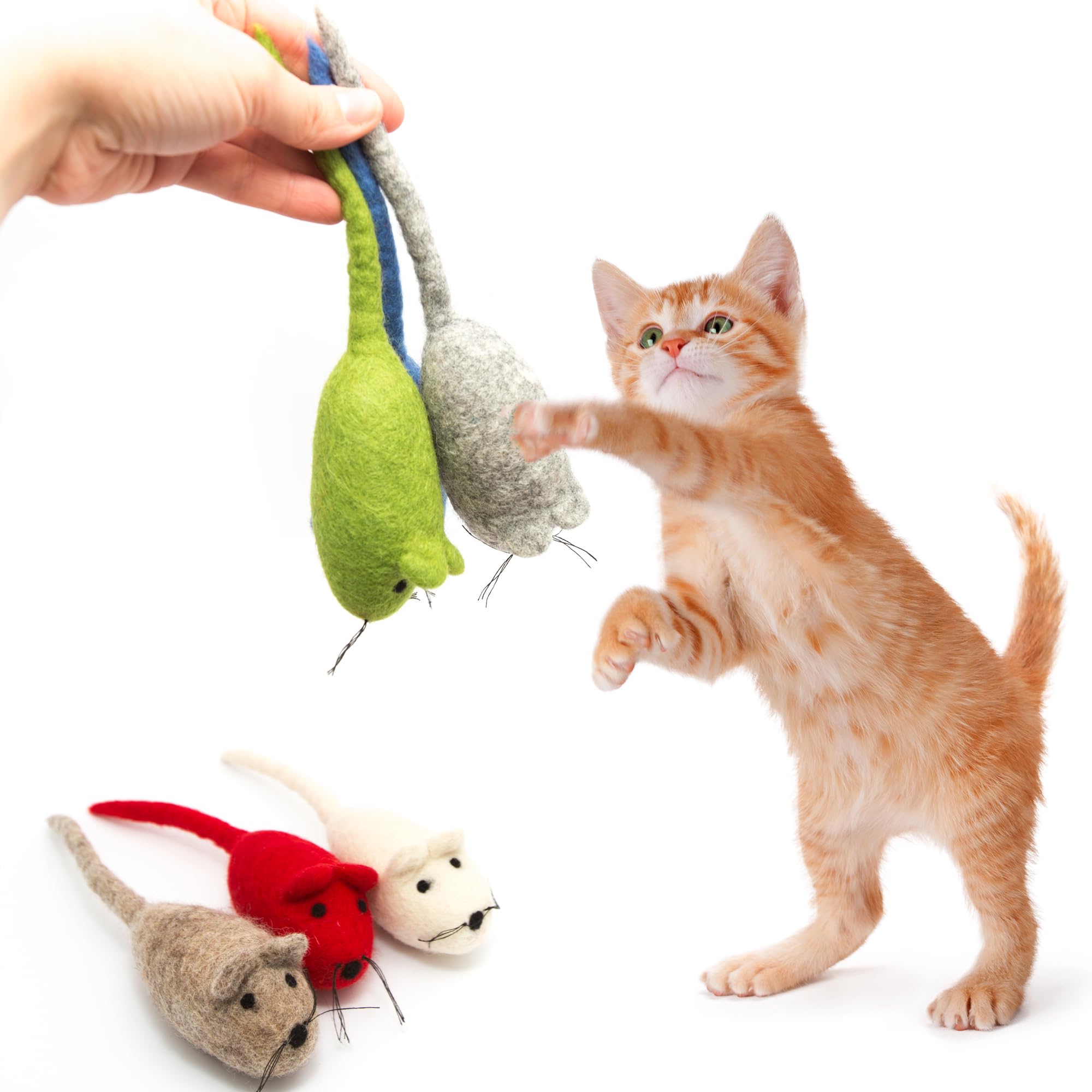 Glaciart One Felt Mouse Cat Toy - 6 Pcs | Soft Fuzzy Enrichment 100% Natural Wool - Interactive Catnip Play Cat Toy Set - Safe F