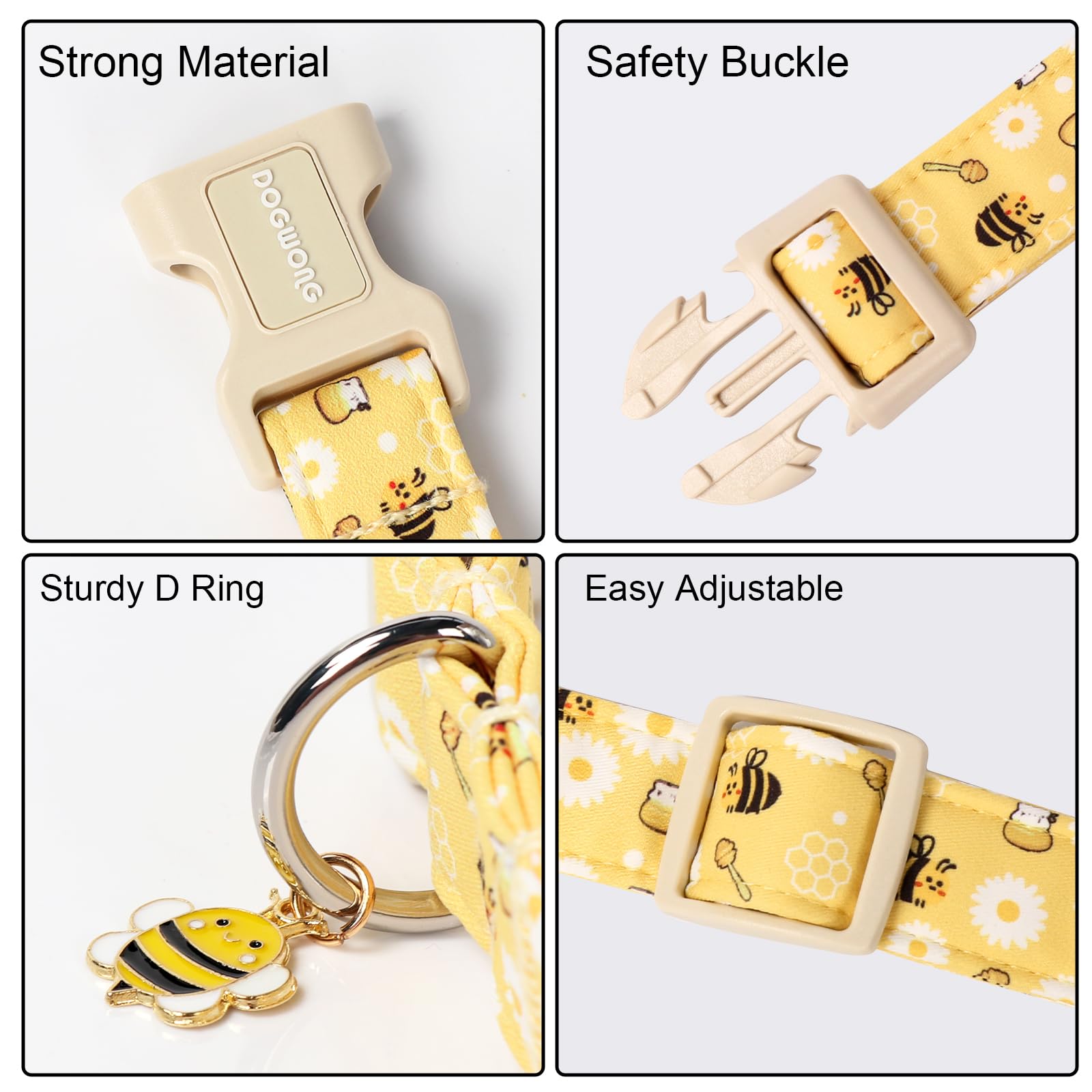 Dogwong Yellow Bee Dog Collar- Cute Fun Dog Collars Adjustable Designer Spring Puppy Yellowe Dog Collar For Small Medium Large D