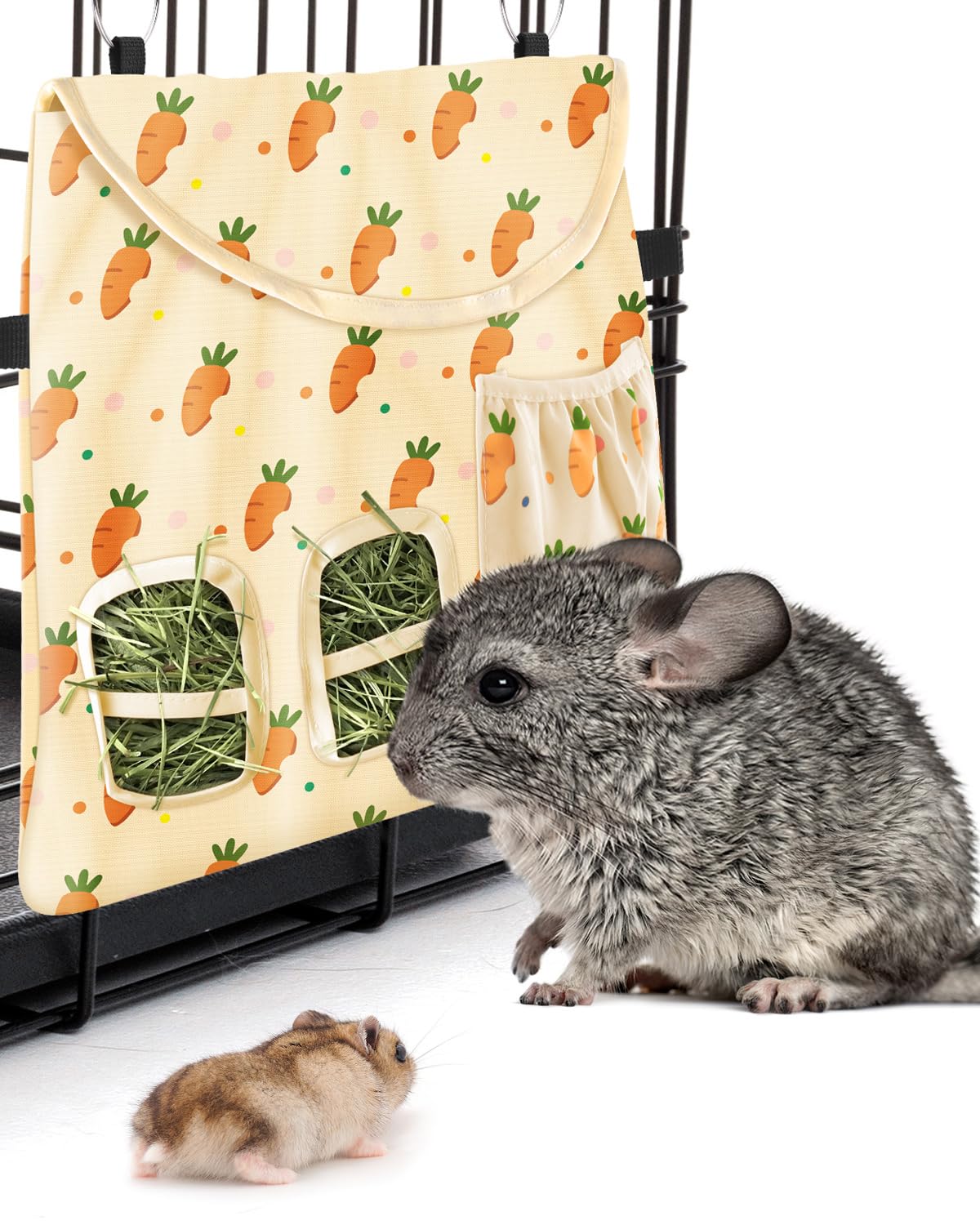 Bissap 2Pcs Rabbit Hay Feeder Bag, 2 Holes Hanging Hay Feeder Guinea Pig Hay Bag For Rabbits Bunny Chinchillas Hamsters Rats And