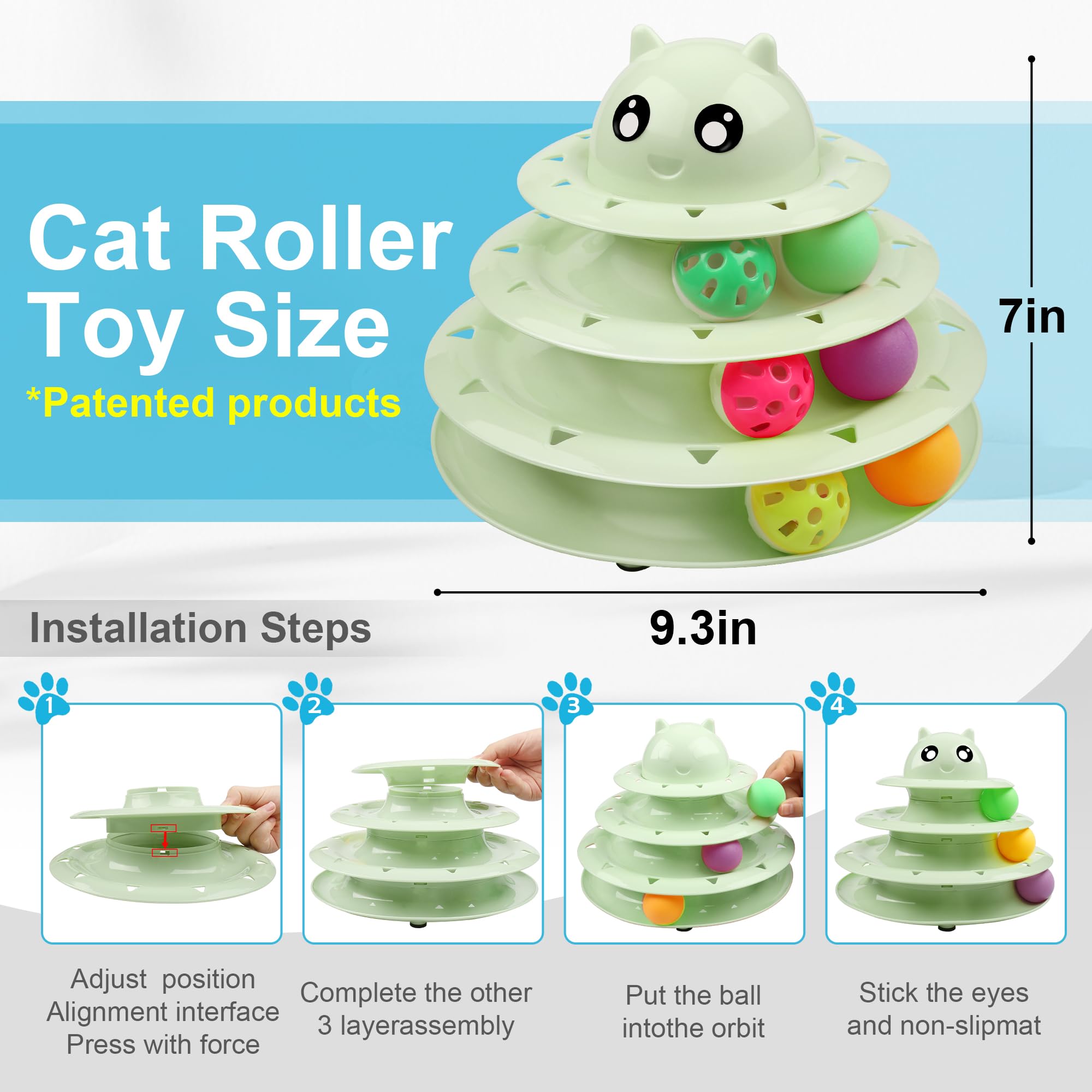 Upsky 24 Pcs Cat Toys, 3-Level Turntable Kitten Toys Set, Interactive Cat Roller Toys For Indoor Cats, Catnip Toys, Cat Teaser T