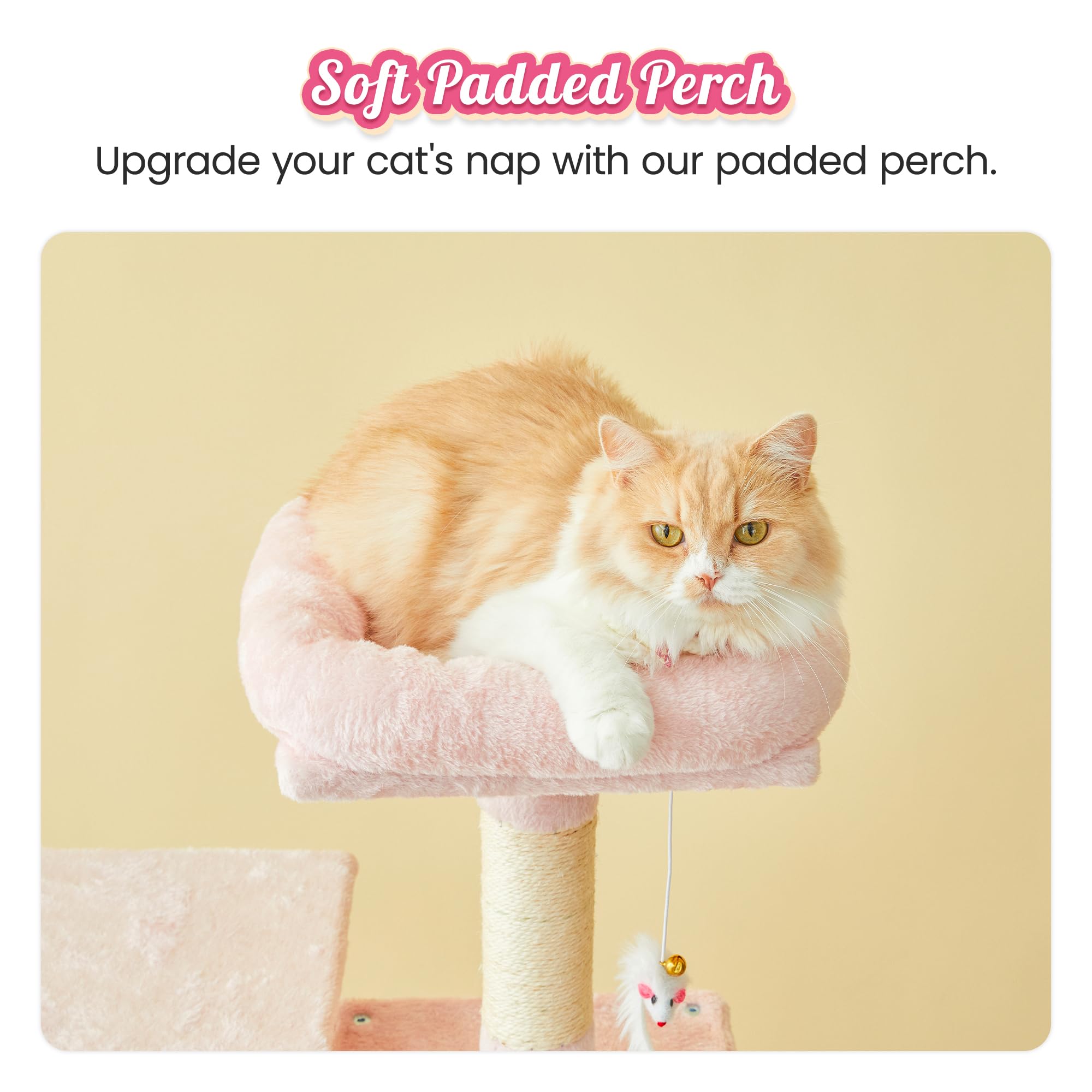 Mwpo 63.8-Inch Pink Cat Tree For Indoor Cats, Multi-Level Cat Tower With Sisal-Covered Scratching Posts, Padded Platform, Hammock, Dangling Toys, Stable Cat Condo Pet Play House