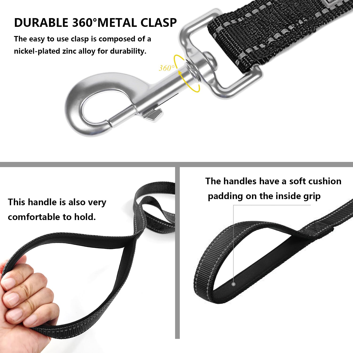 Penseepet Dog Leash 6 Ft Padded Handle Nylon Reflective Dogs Leashes For Medium Dogs Black