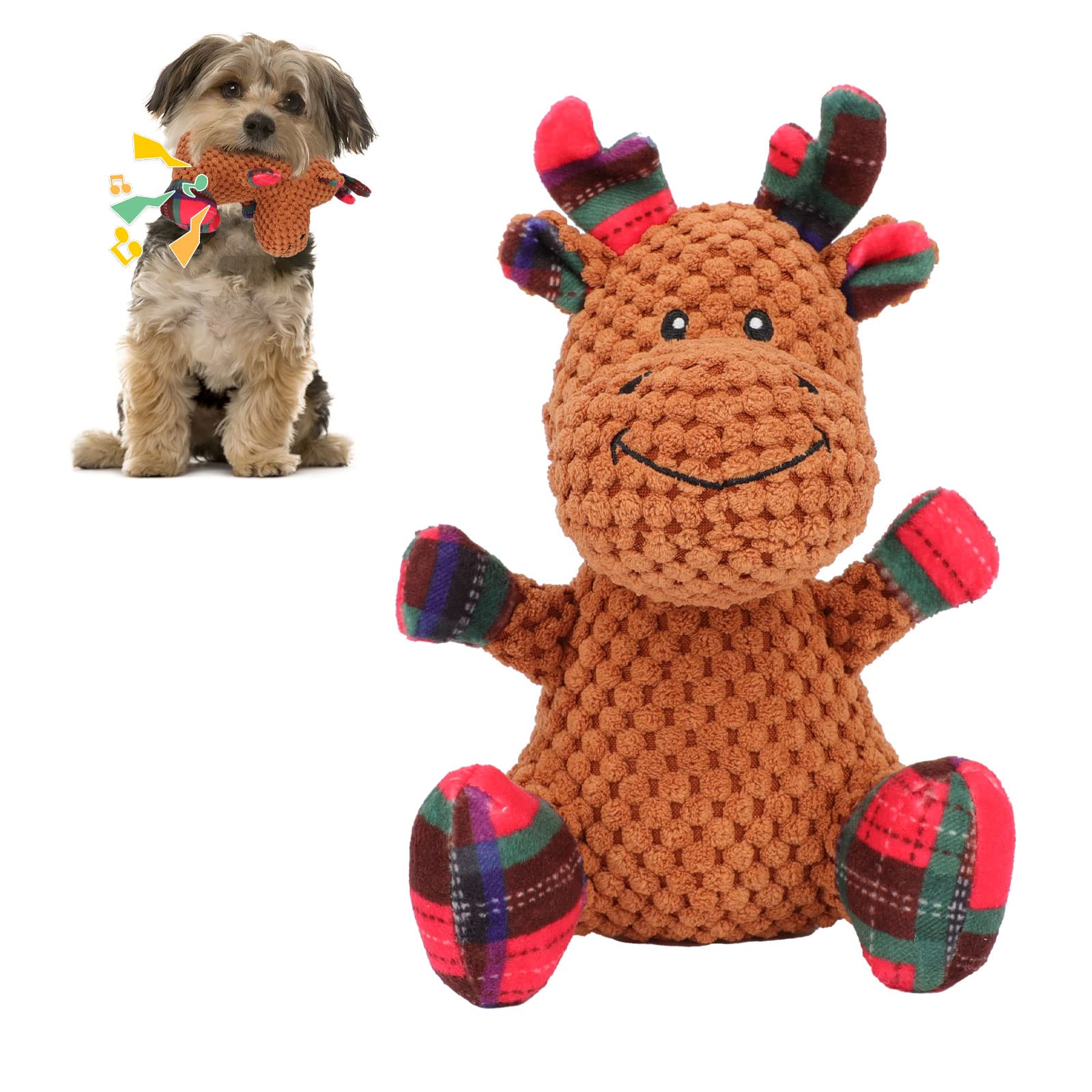 Rypet Pet Christmas Toy Dog Stuffed Squeaky Toys Puppy Durable Plush Toy Reindeer Dog Toys For Medium Small Dogs