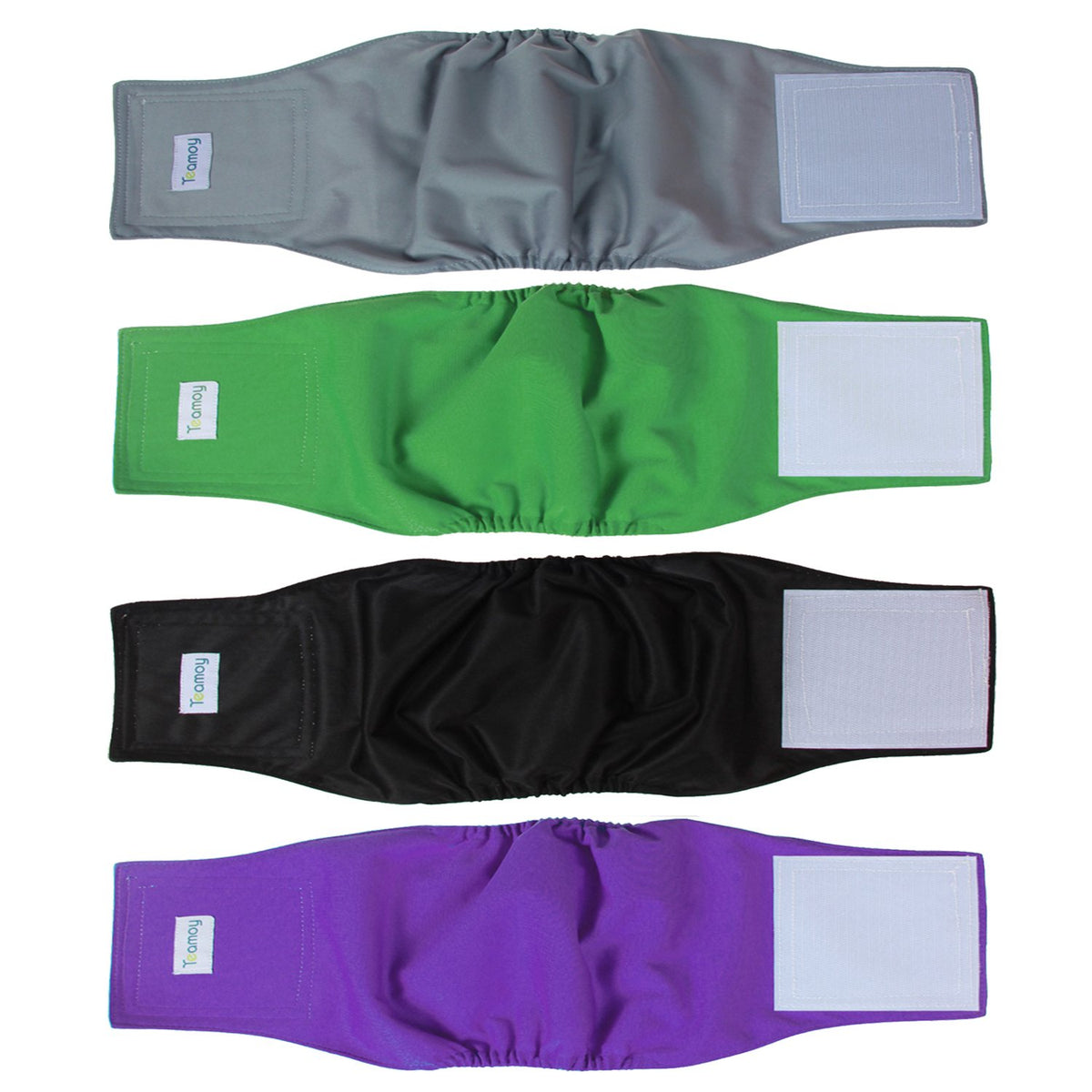 Teamoy 4Pcs Reusable Wrap Diapers For Male Dogs, Washable Puppy Belly Band (M, Black+ Gray+ Green+ Purple)