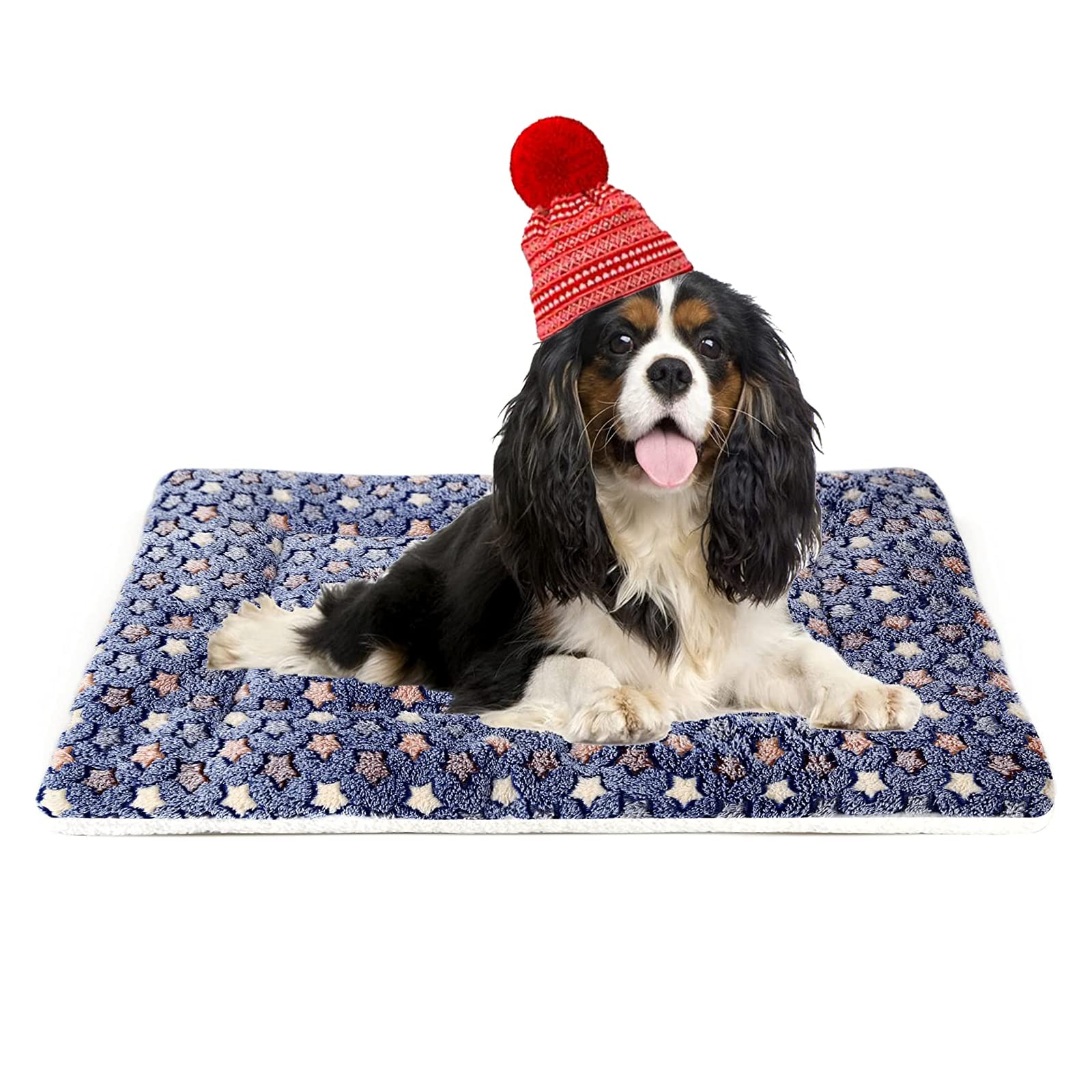 Mora Pets Dog Bed Crate Pad Ultra Soft Pet Bed With Cute Star Print Washable Crate Mat For Large Medium Small Dogs Reversible Fleece Dog Crate Kennel Mat Cat Bed Liner 29 X 21 Inch Dark Blue