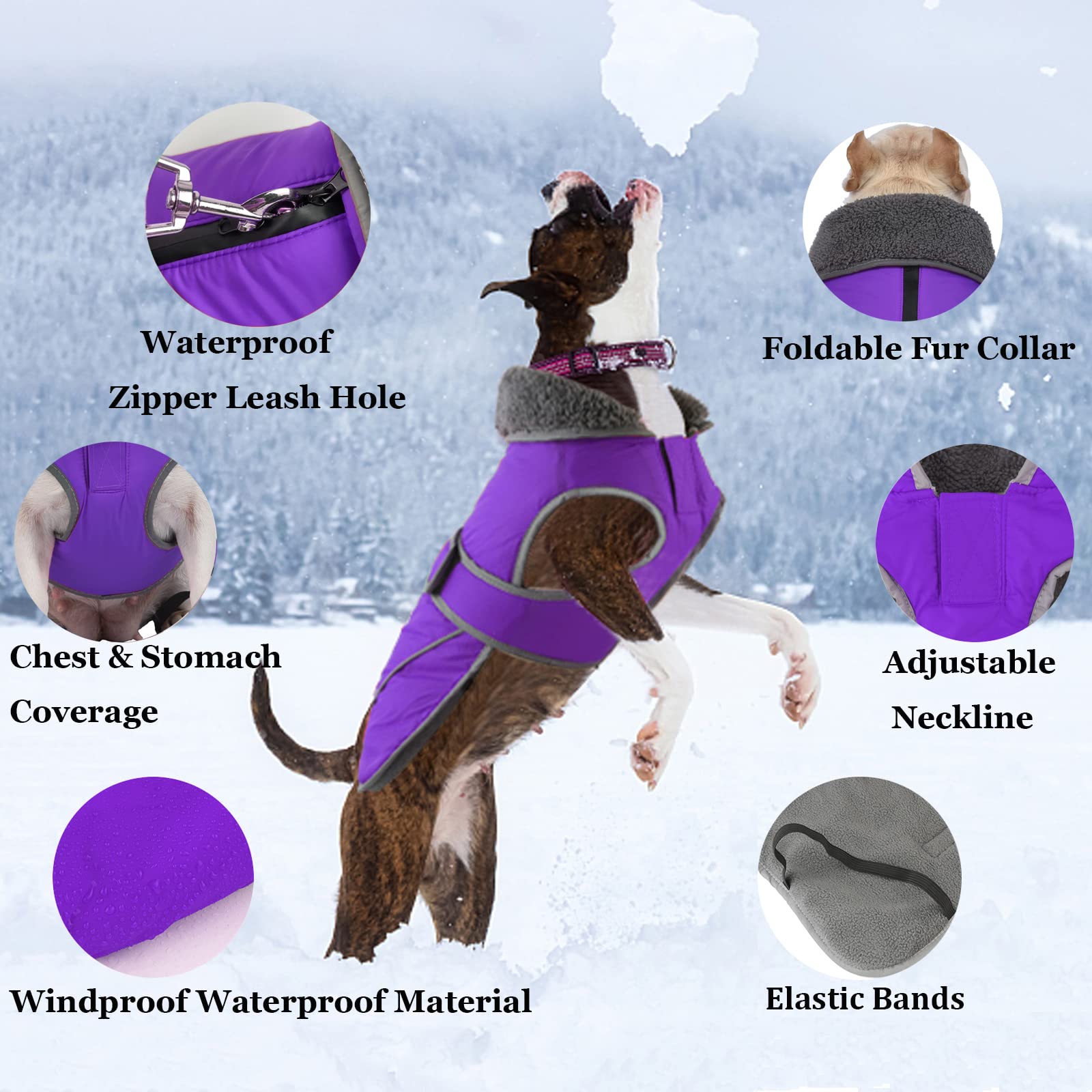 Winter Dog Coat, Dogcheer Fleece Collar Dog Jacket Warm Vest Reflective Adjustable Dog Sweater For Cold Weather, Windproof Waterproof Pet Apparel Snow Coat For Small Medium And Large Dogs